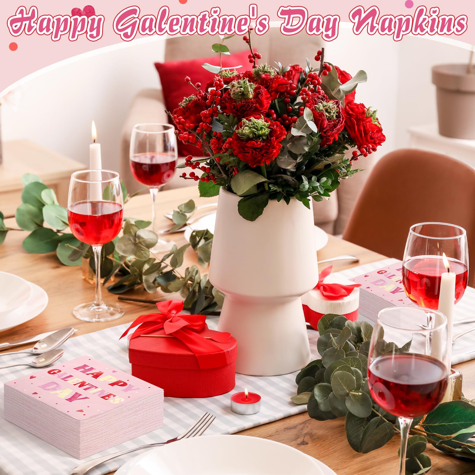 100 Pack Happy Galentine'S Day Napkins Disposable Folded Napkins 10 X 10 Inches Valentine'S Day Party Decorations Pink Paper Tow