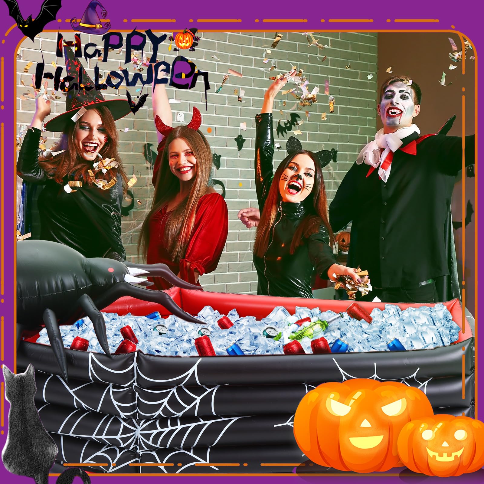 Liliful 44 Inch Halloween Cooler Spider Inflatable Drink Holder, Coffin Cooler Halloween Decor Inflatable Coffin Buffet Beverage