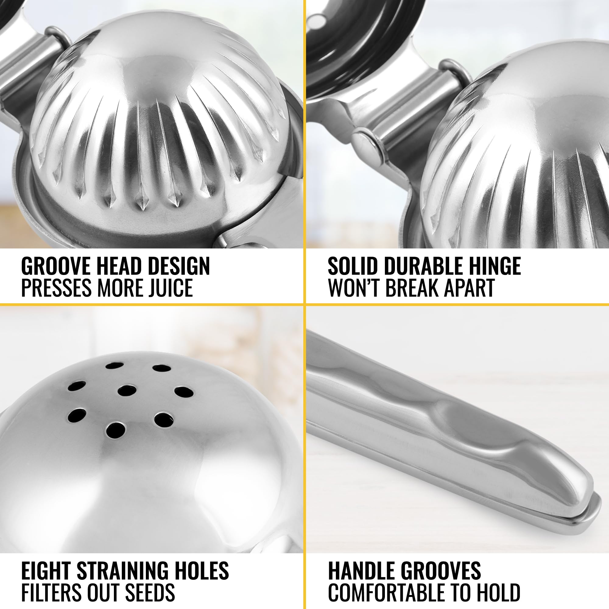 Zulay Extra Large Lemon Squeezer Stainless Steel - Easy Squeeze Heavy Duty Lemon Juicer Hand Press - Ergonomic Citrus Squeezer &