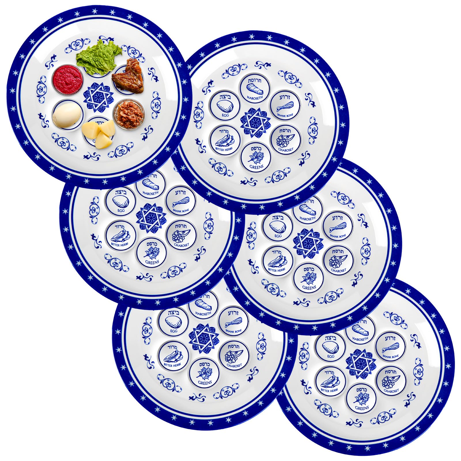 Yoande 6 Pcs Passover Decorations Seder Plate 10 Plastic Pesach Plate Renaissance Passover Seder Dish with Symbolic Foods Design