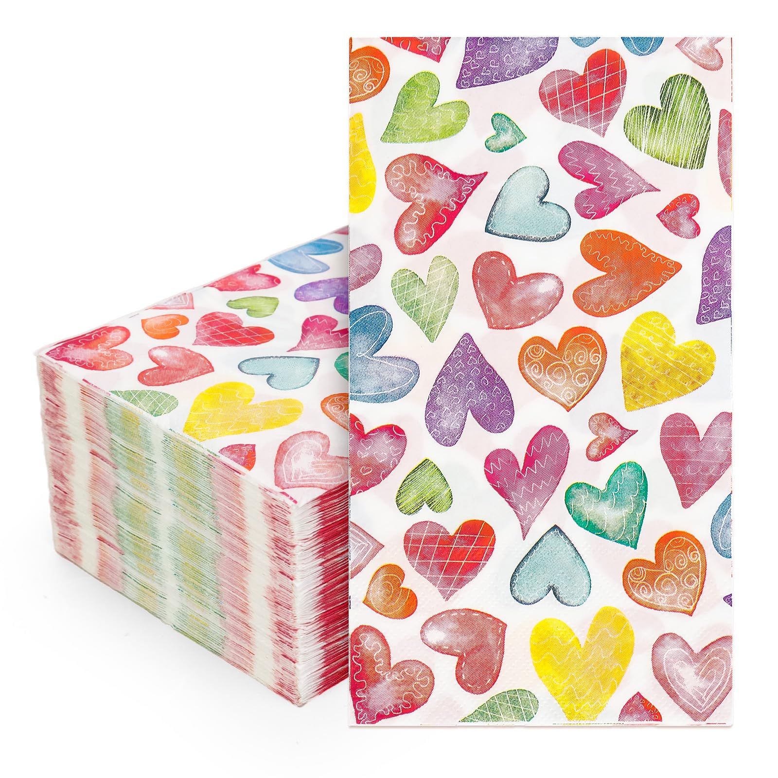Jarthenaamcs 50Pcs Valentine'S Day Guest Napkins Colorful Love Heart Disposable Napkins Watercolor Dinner Hand Towel Paper Napki