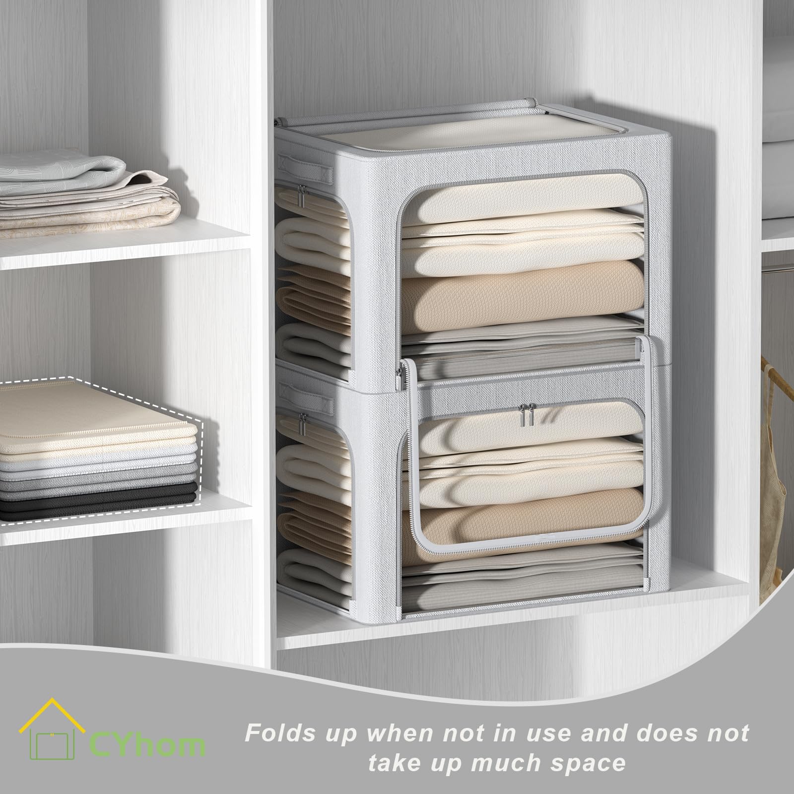 3 Openings Clothes Storage Bins Box - 3Pack Stackable Foldable Storage Bin - Metal Frame Storage Box Clothing Storage Organizer