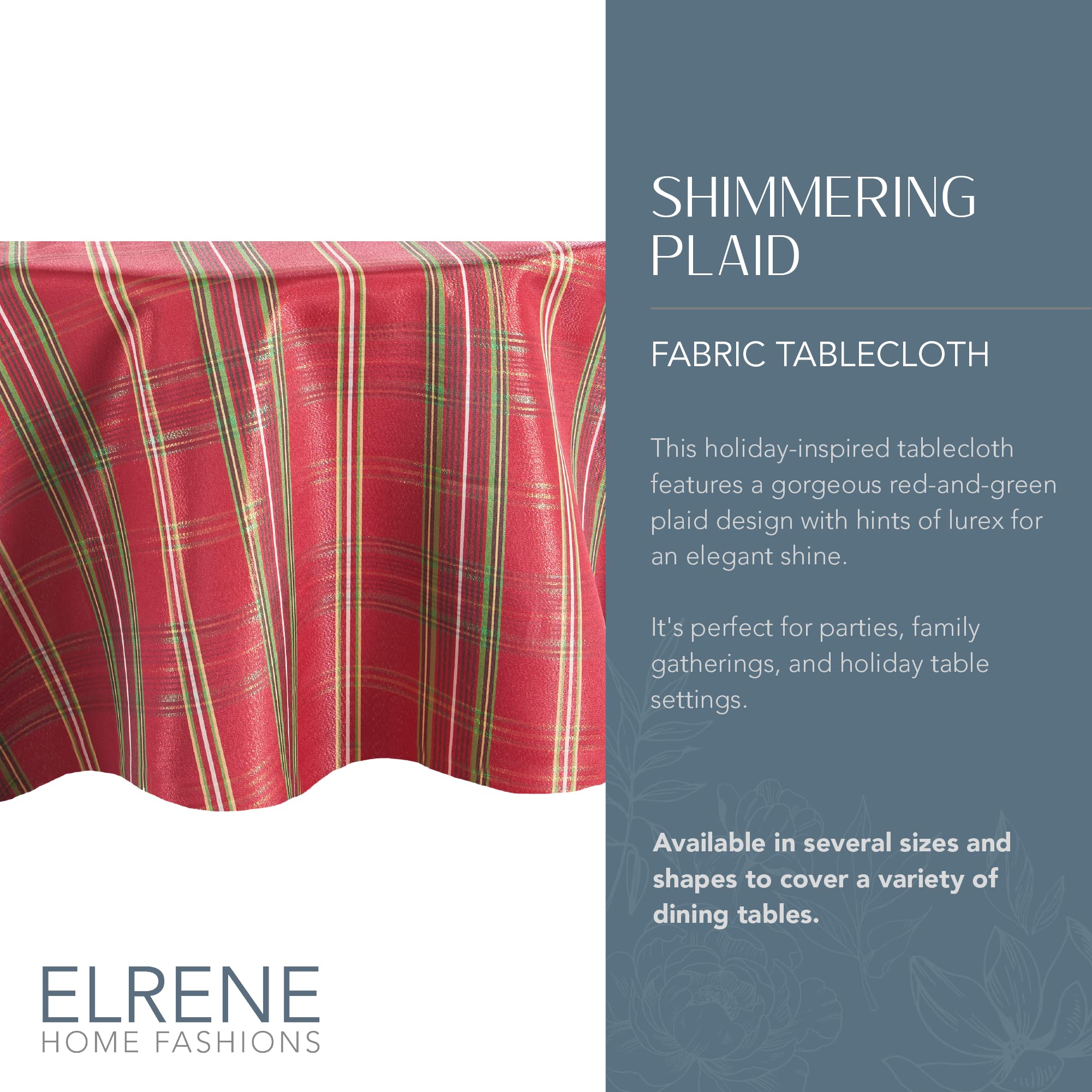 Elrene Home Fashions Shimmering Plaid Holiday Fabric Tablecloth, 70'' Round, Red