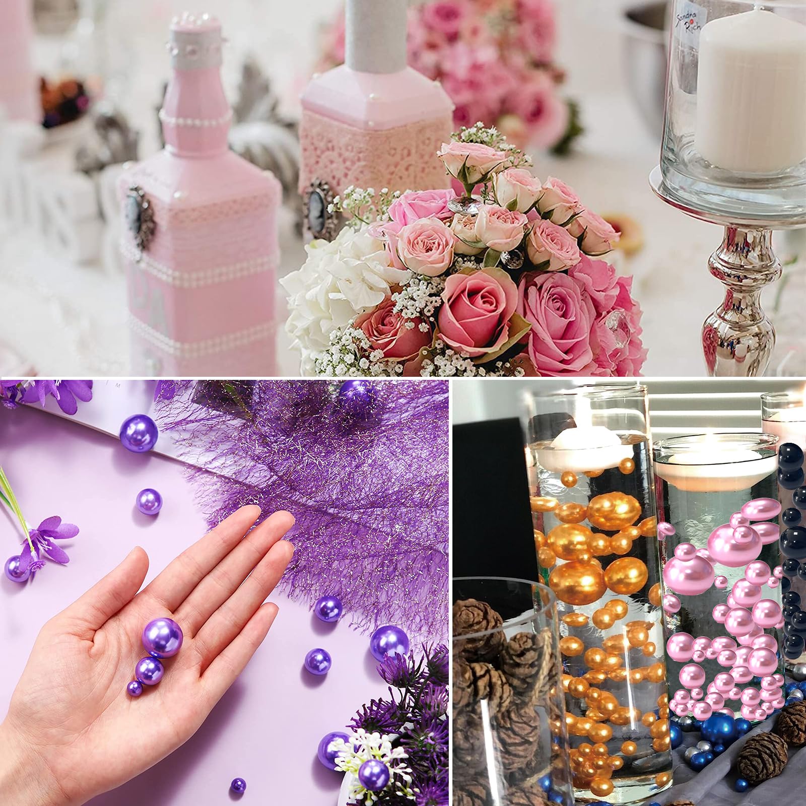 YUXIYAN 240Pieces Floating NO Hole Pearls Beads for Vases and 2300 PCS for Floating,Vase Fillers for Home Decor,Makeup Brush Bea