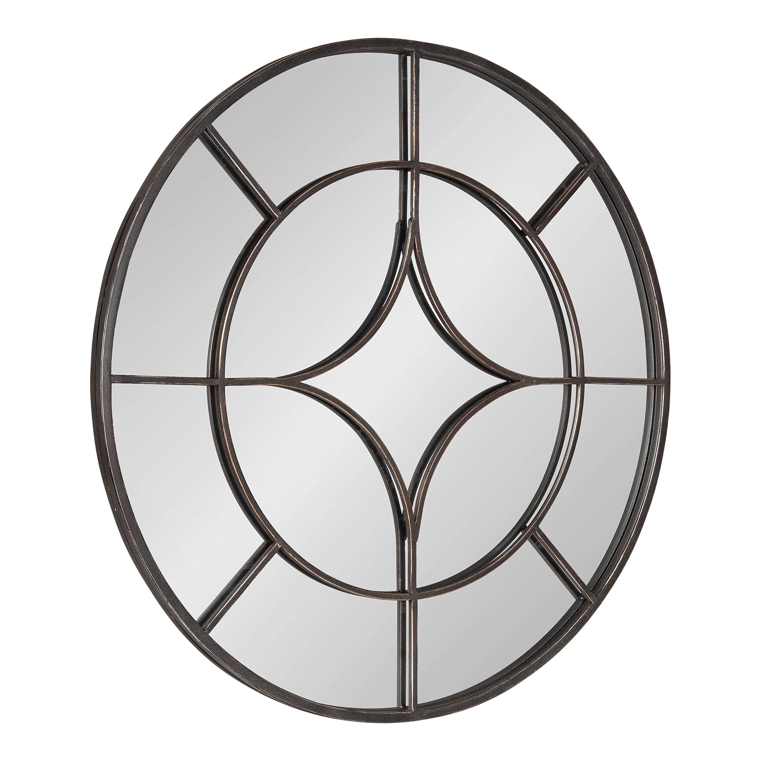 Kate and Laurel Angelis 30-Inch Round Industrial Modern Overlaid Metal Framed Wall Mirror, Black