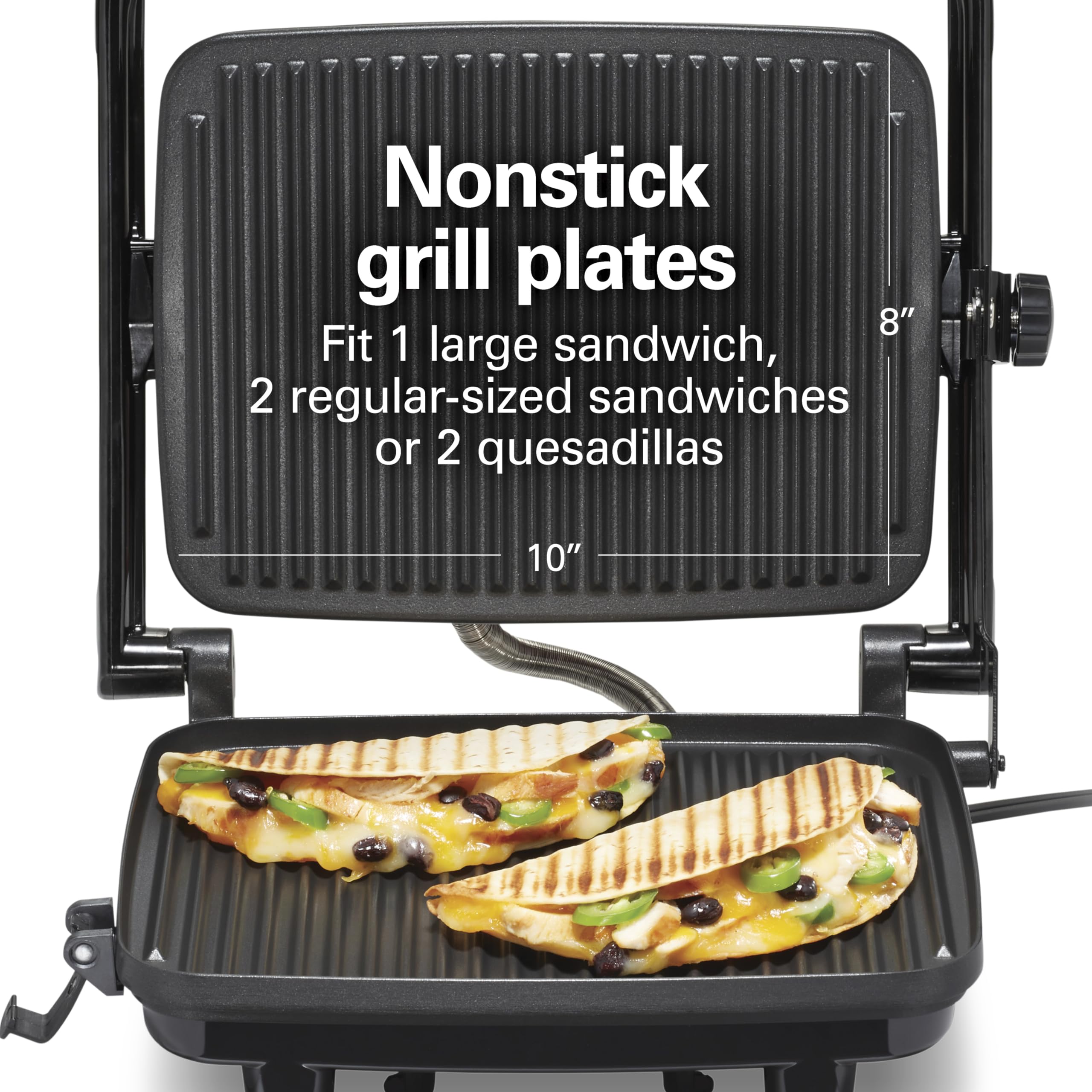Hamilton Beach Panini Press Sandwich Maker & Electric Indoor Grill With Locking Lid, Opens 180 Degrees For Any Thickness For Que