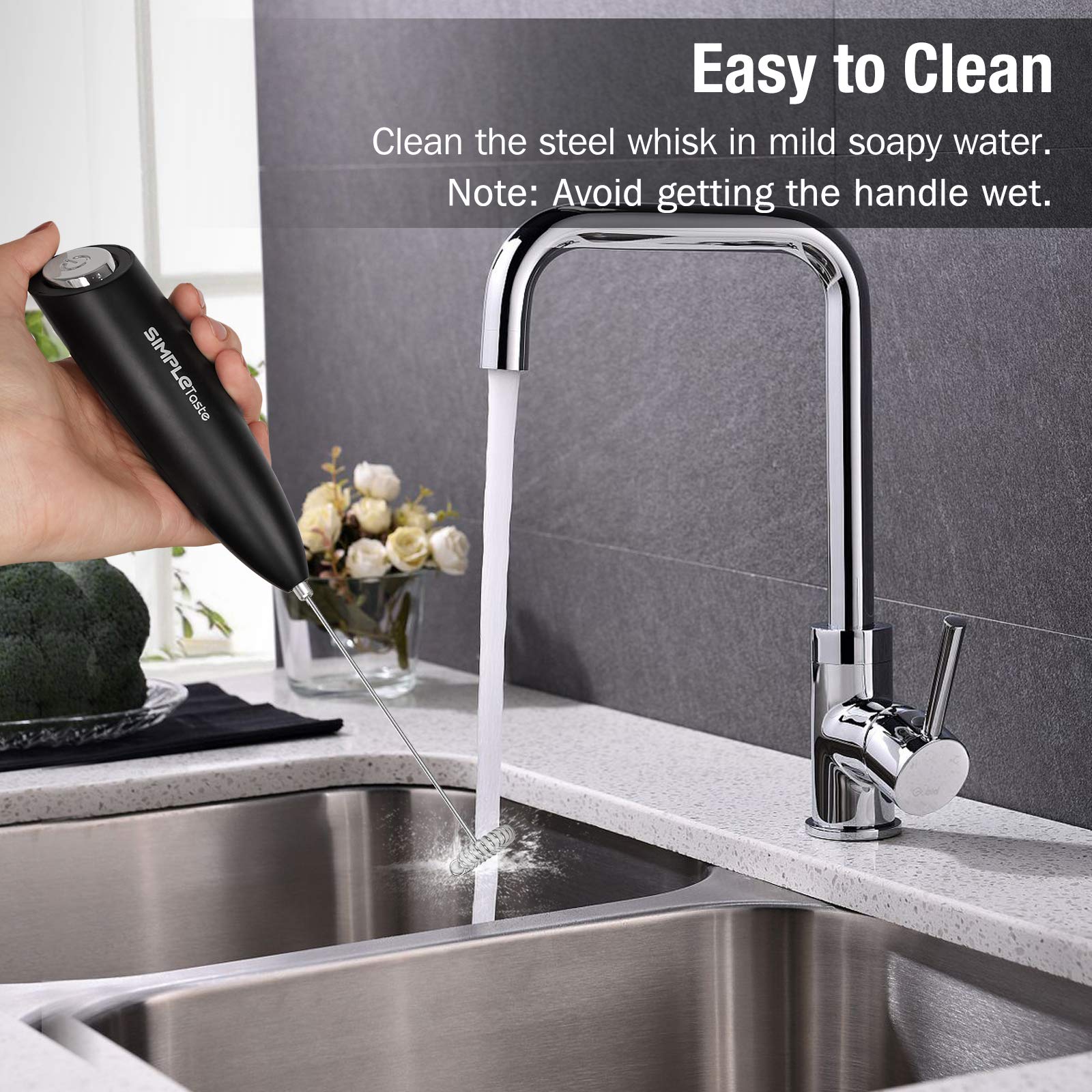 SIMPLETaste Milk Frother Handheld Battery Operated Electric Foam Maker  Drink Mixer with Stainless Steel Whisk and Stand for cappuccino  Bulletproof coffee  Latte