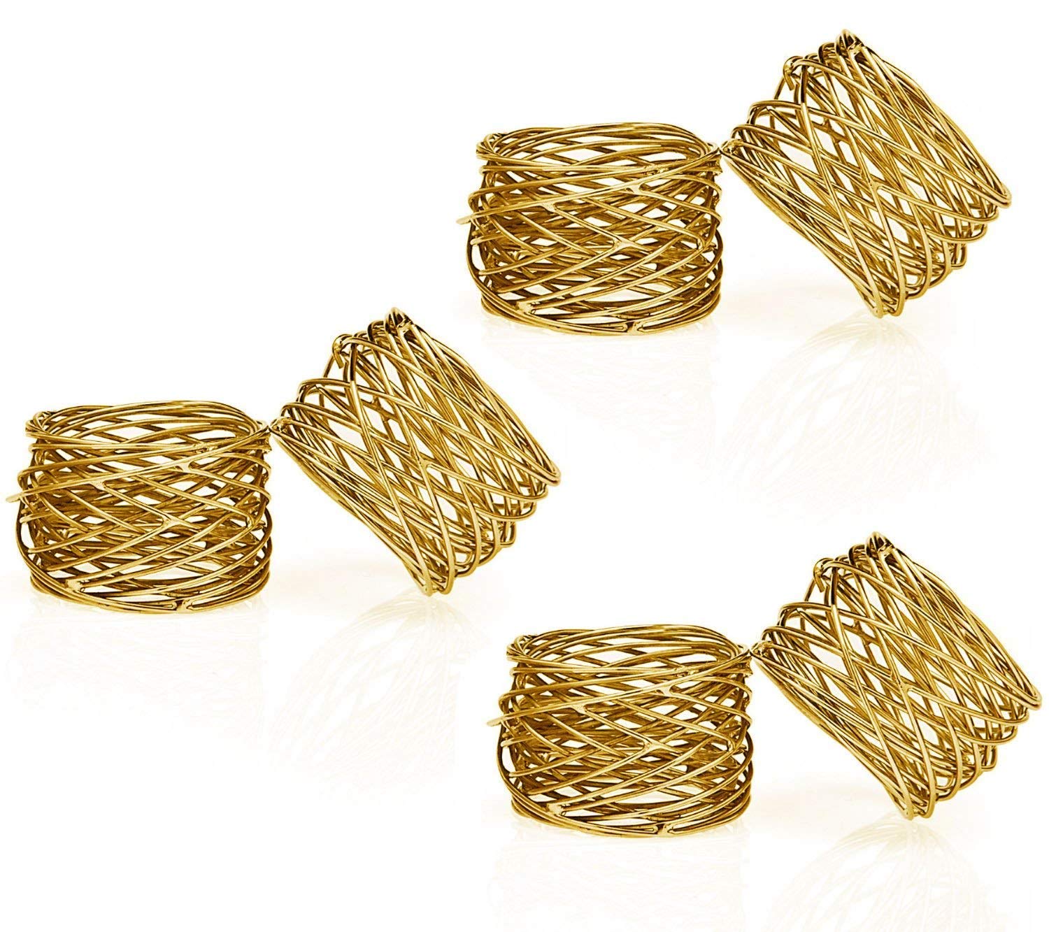 Kaizen Casa Handmade Round Mesh Napkin Rings Holder For Dinning Table Parties Everyday, Set Of 6 (Gold)