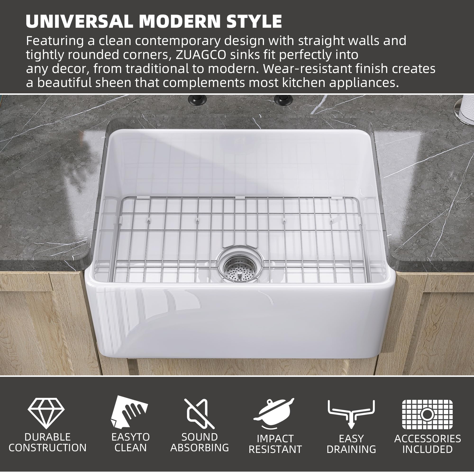 Zuagco Small Farmhouse Sink 24 X18 White Fireclay Apron Front Farm Sink Undermount Kitchen Sinks Deep Single Bowl Drop In Modern