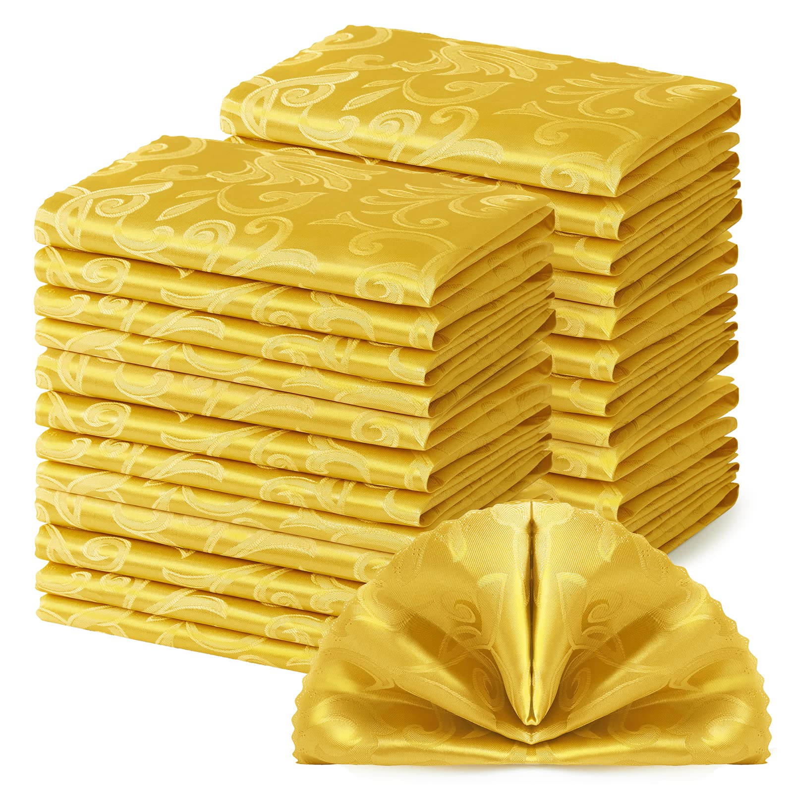 Horbaunal 24 Pack Damask Cloth Napkins 17 X 17 Inch, Jacquard Table Cloth Napkins Set Of 24 Square Satin Napkins Fabric Dinner N