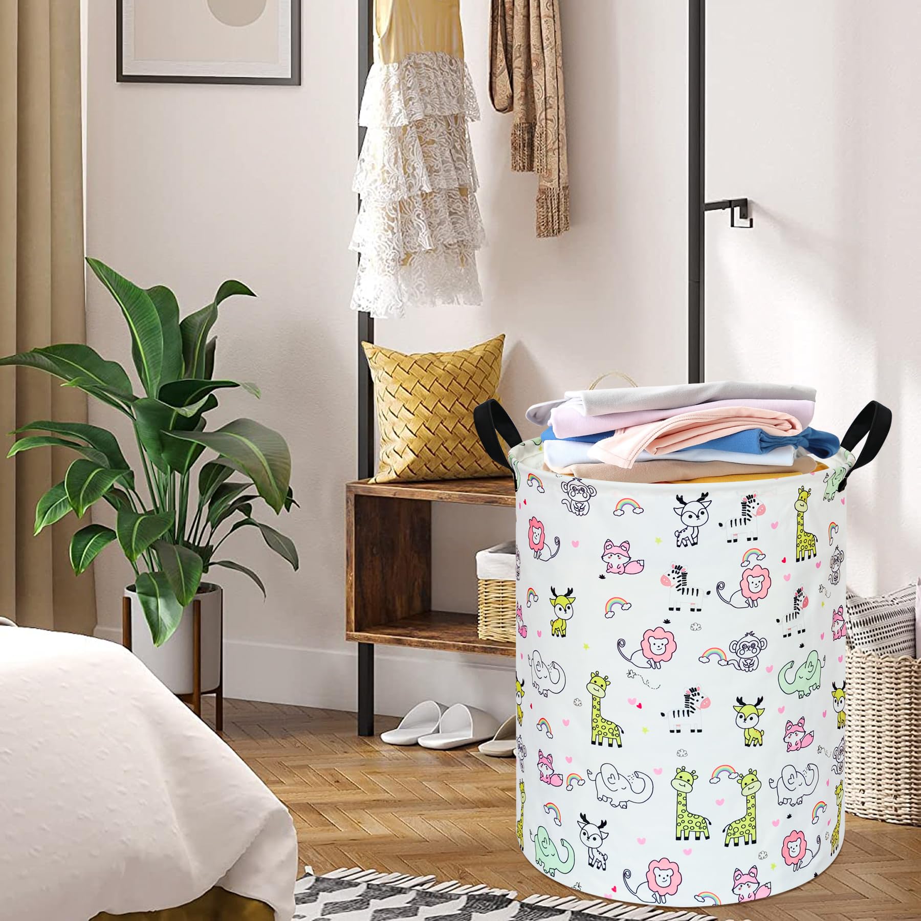 Vaivusto Baby Laundry Basket Kids Hamper,Animals Pattern Canvas Storage Bins Nursery Box For Boys And Girls Toy Gift For Women H