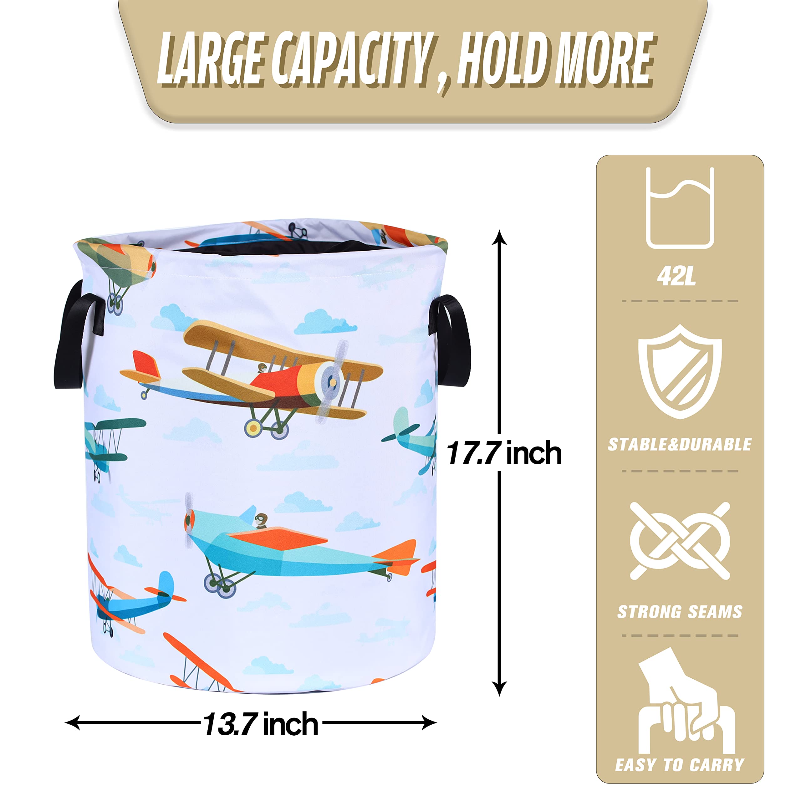 Funny Plane Laundry Basket Foldable Waterproof Oxford Cloth Tote Bag Laundry Hamper Clothes Storage Bucket Toy Organizer For Bat