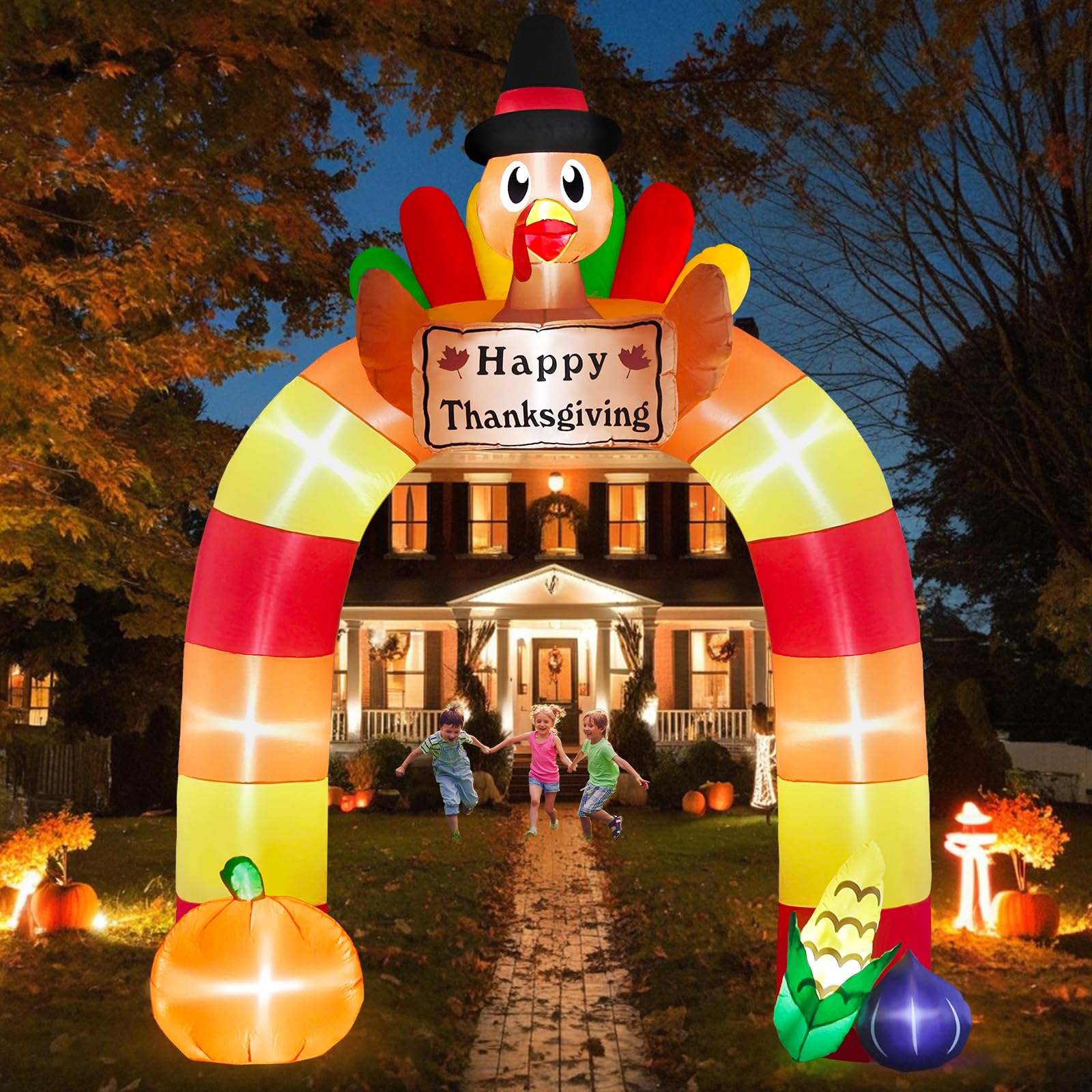 Danxilu 10FT Thanksgiving Inflatables Turkey Archway Outdoor Decorations, Inflatable Turkey Arch with Happy Thanksgiving Sign Bl