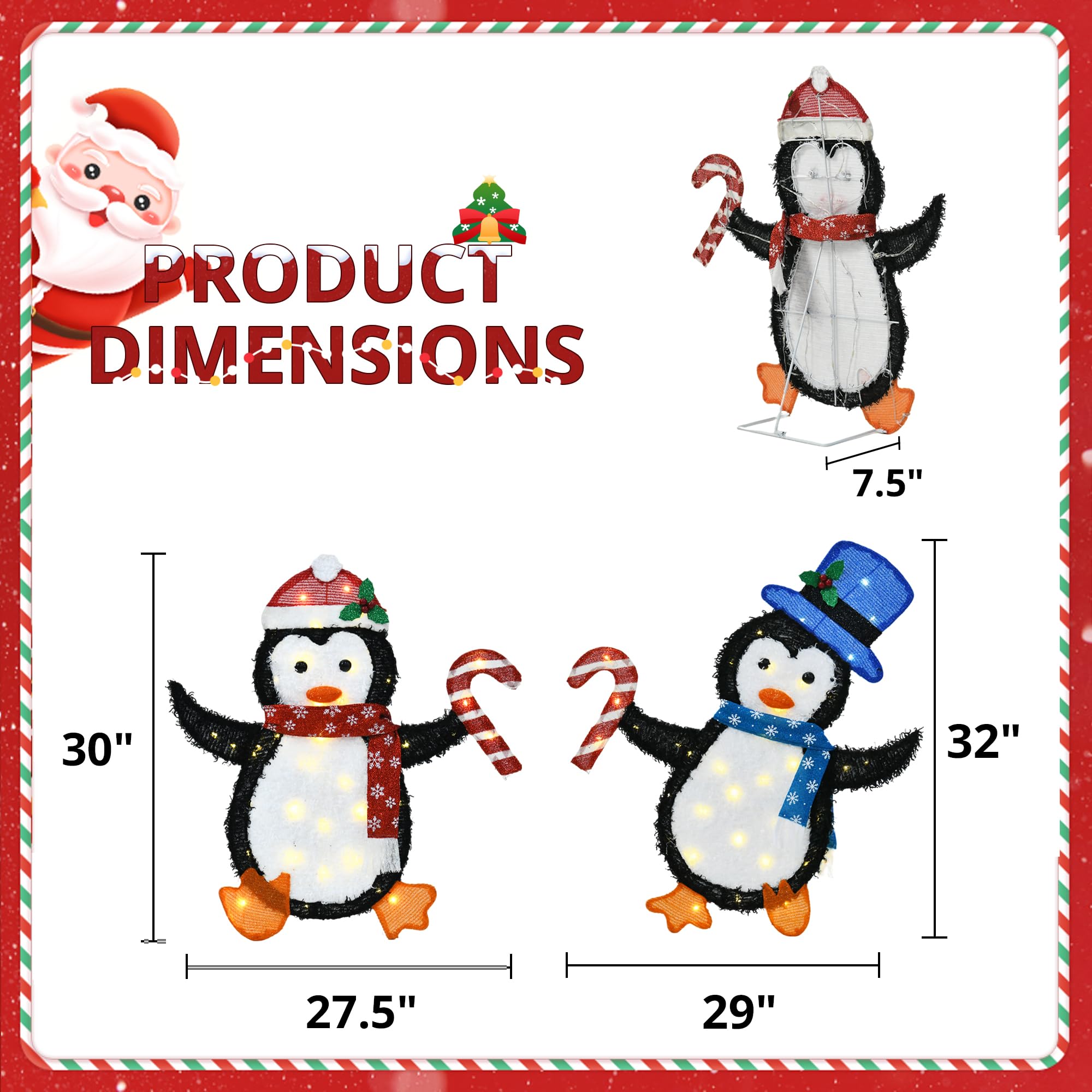 VELTENOVAIRE 32 H Penguin Lights Outdoor Christmas Decorations, 2D Pre-lit Cute Holiday Lawn Lights Decors, Flat Xmas Yard Decor