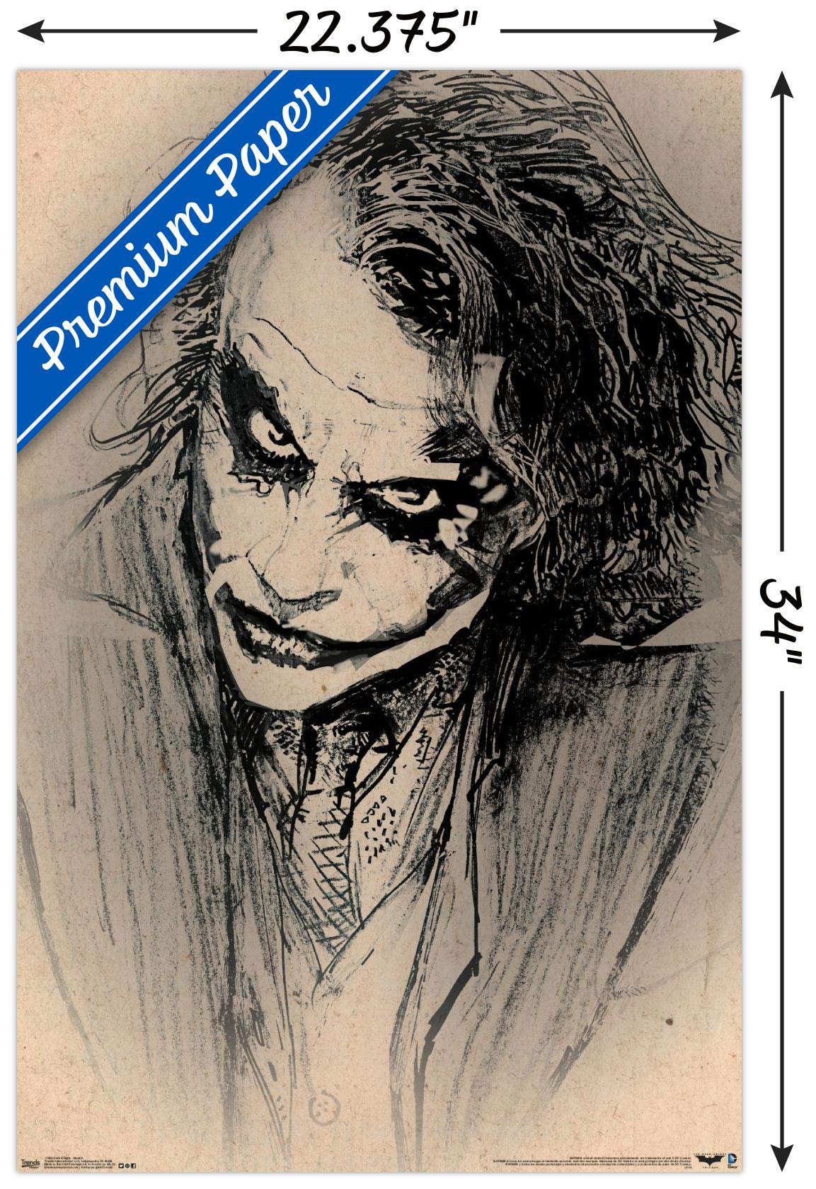 Trends International Dc Comics Movie-The Dark Knight-The Joker-Sketch Wall, 22.375'' X 34'', Premium Poster & Mount Bundle