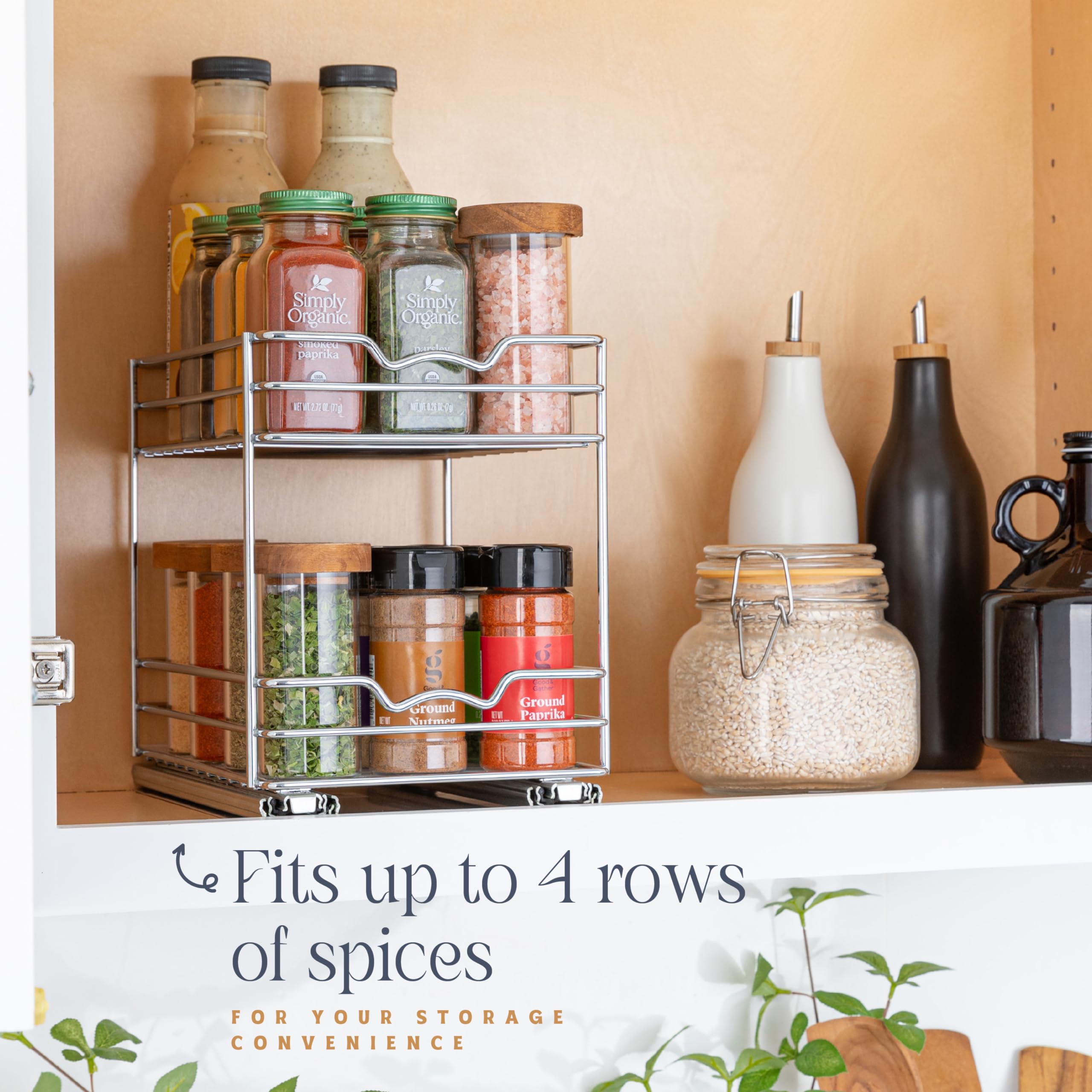 HOLDN’ STORAGE Pull Out Spice Rack - Heavy Duty Chrome Organizer, 8-1/2"W x 10-3/8"D x 8-7/8"H, Model