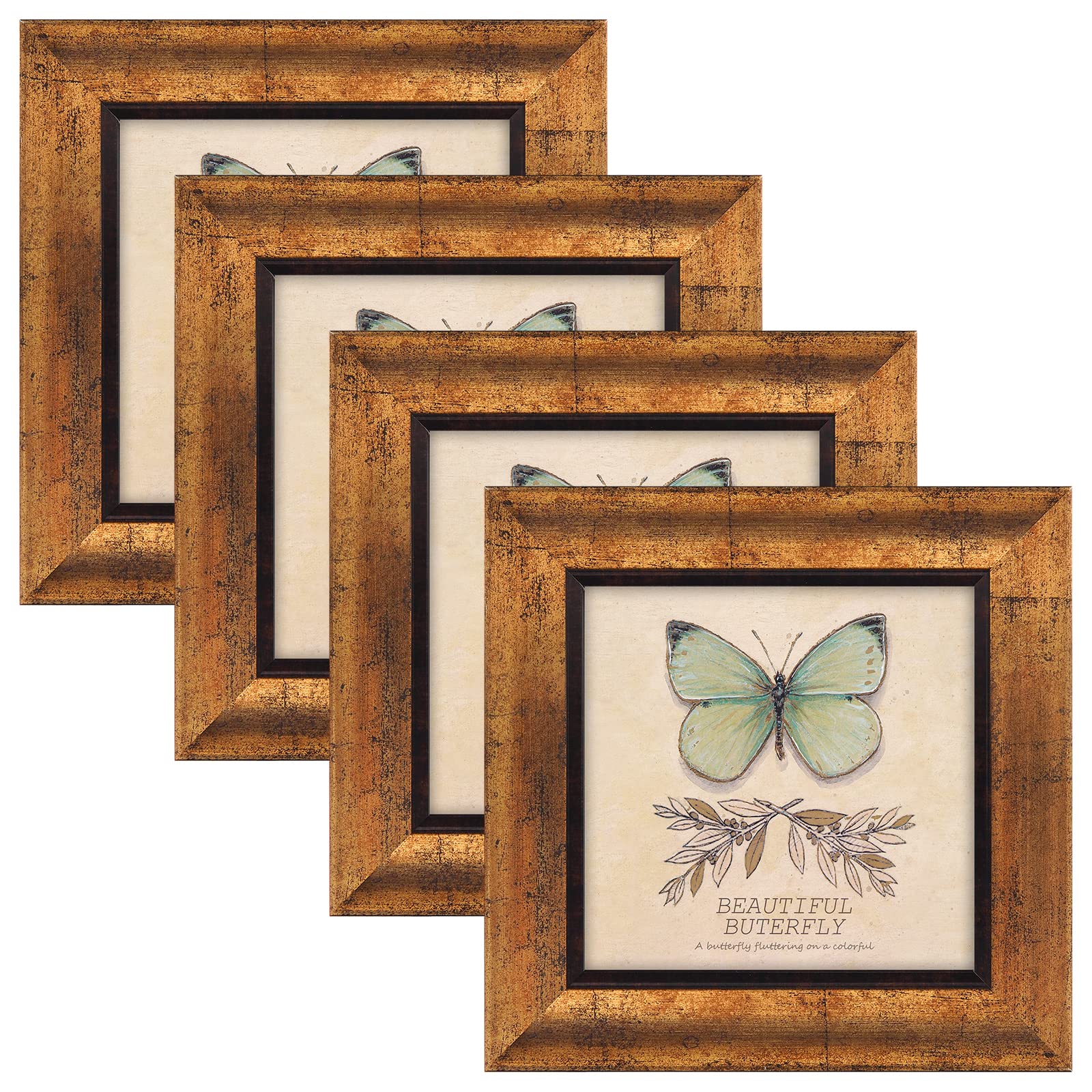 XUANLUO 5x5 Picture Frames Set of 4 Rustic Retro Photo Frame with Tempered Glass Wall Mount and Tabletop Display Family Friends 