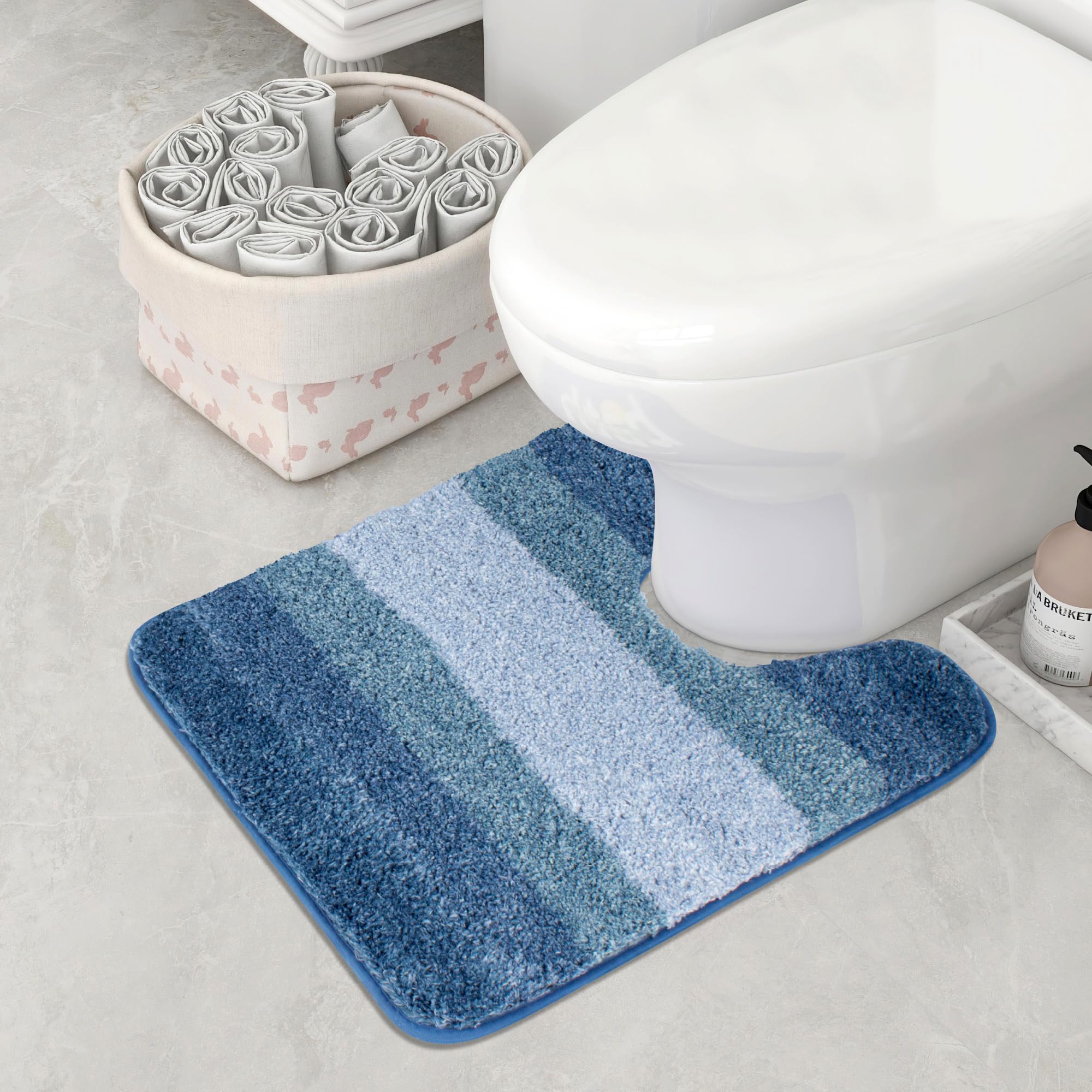 Walensee Bathroom Contour Rug (20 X 24, Ombre Blue) Bath Mat For Bathroom Non Slip Water Absorbent Soft Microfiber Shaggy Bathro