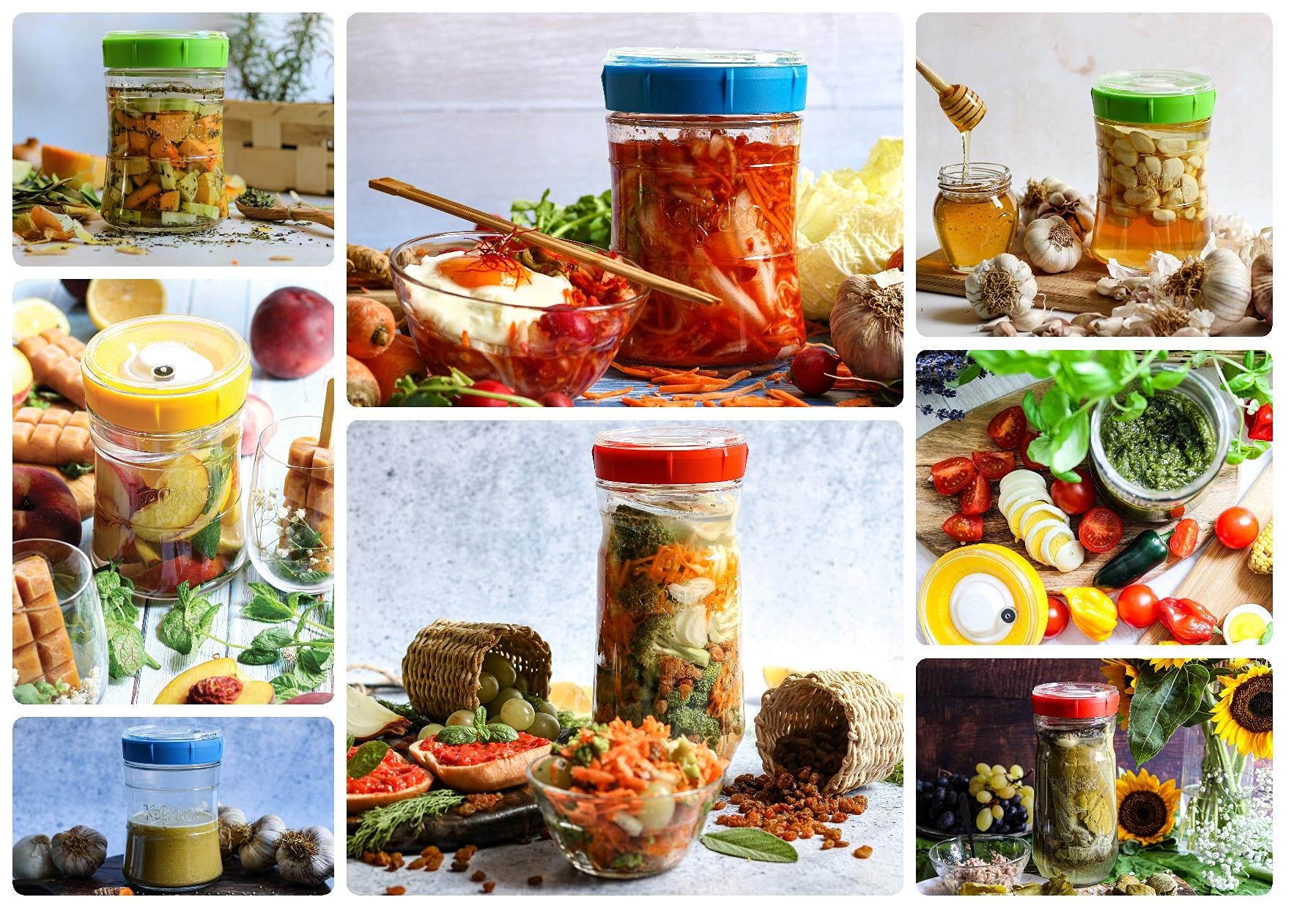 Kefirko Fermentation Kit Vegetables Fermenter Complete Kit With Recipes Book (1.4L) - Ferment Fruits, Veggies, Sauerkraut, Kimch