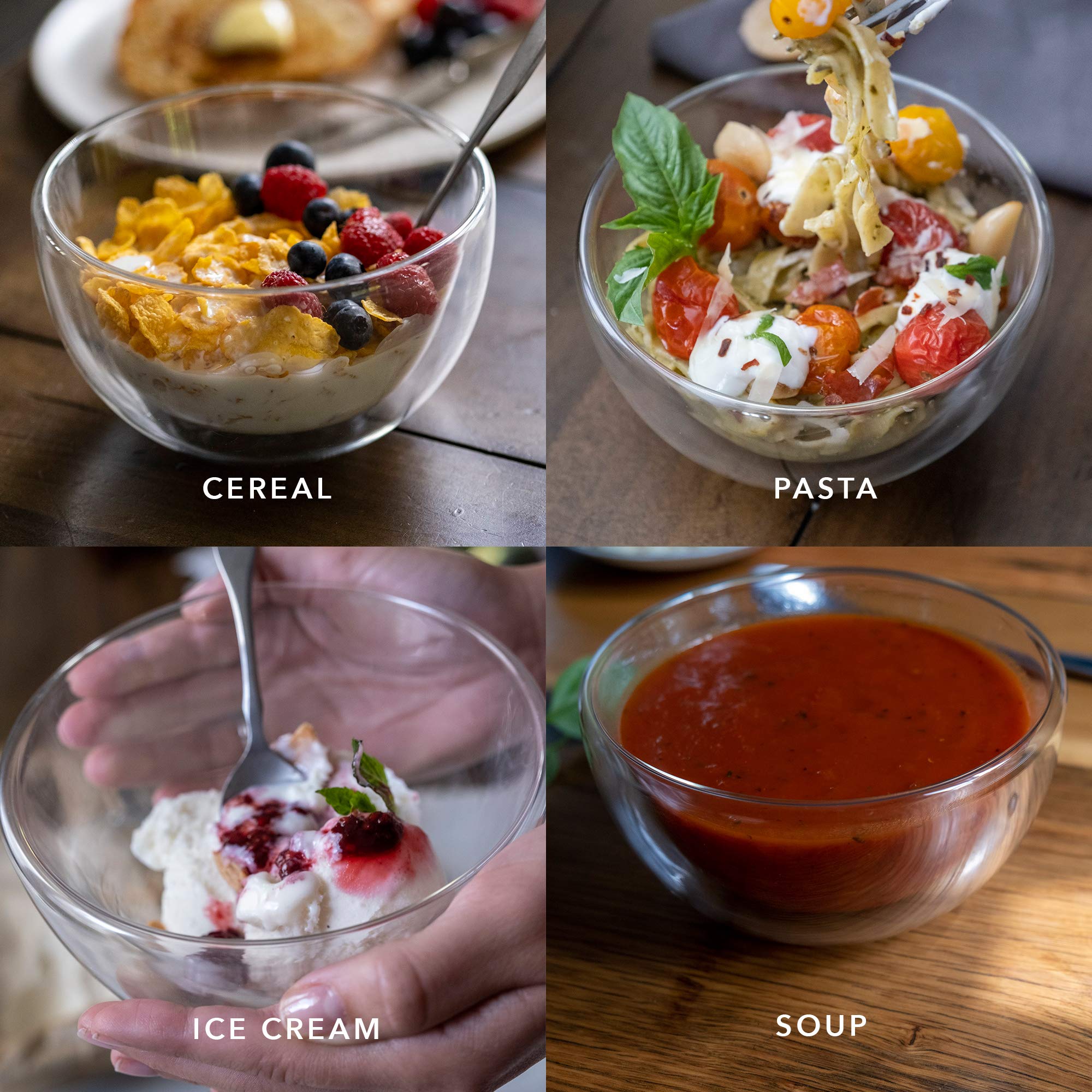 Dragon Glassware Clear Glass Bowl Set - 23 Oz Durable Insulated Double Wall Glass Cereal Bowls Set Of 2 - Microwave Safe Glass B