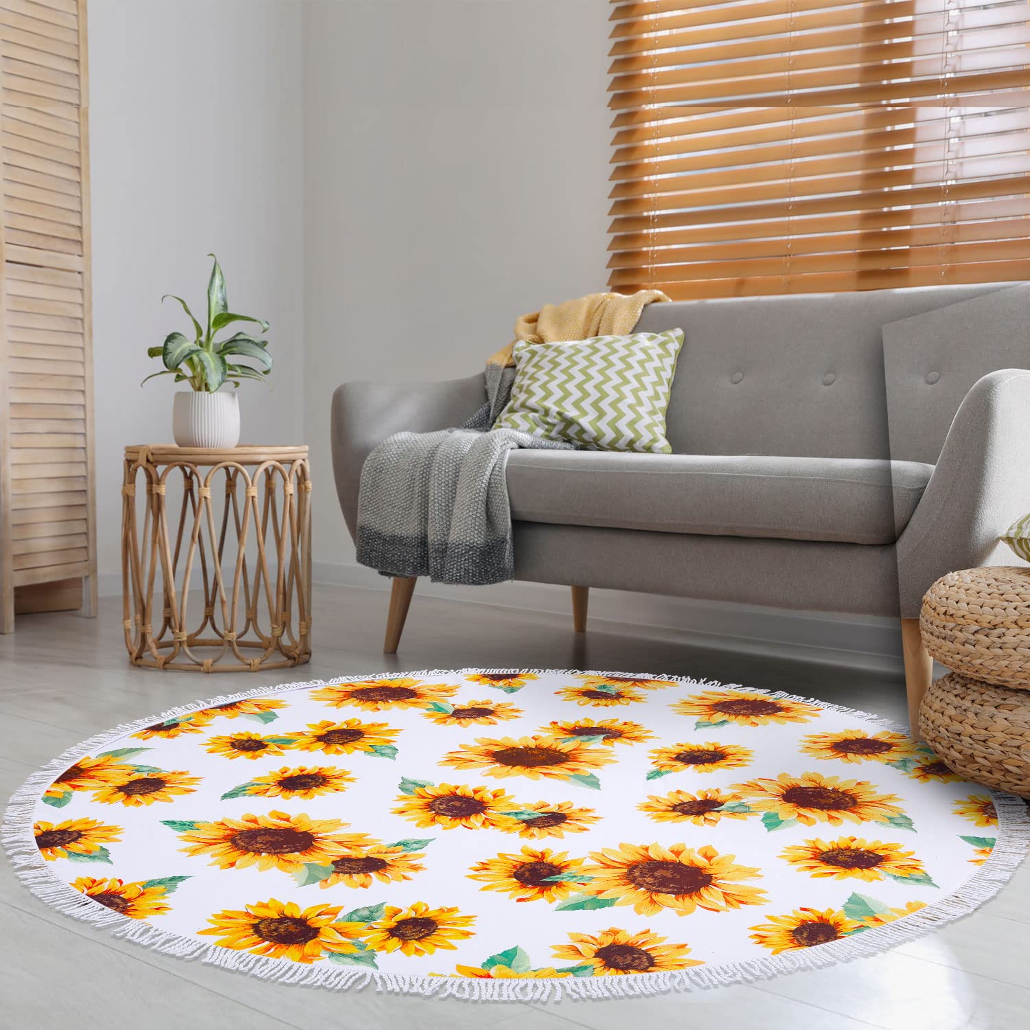 Oversized Floral Sunflower Round Beach Towel For Women, Microfiber Beach Blanket Quick Dry And Sand Proof Circle Towel, Soft Thi