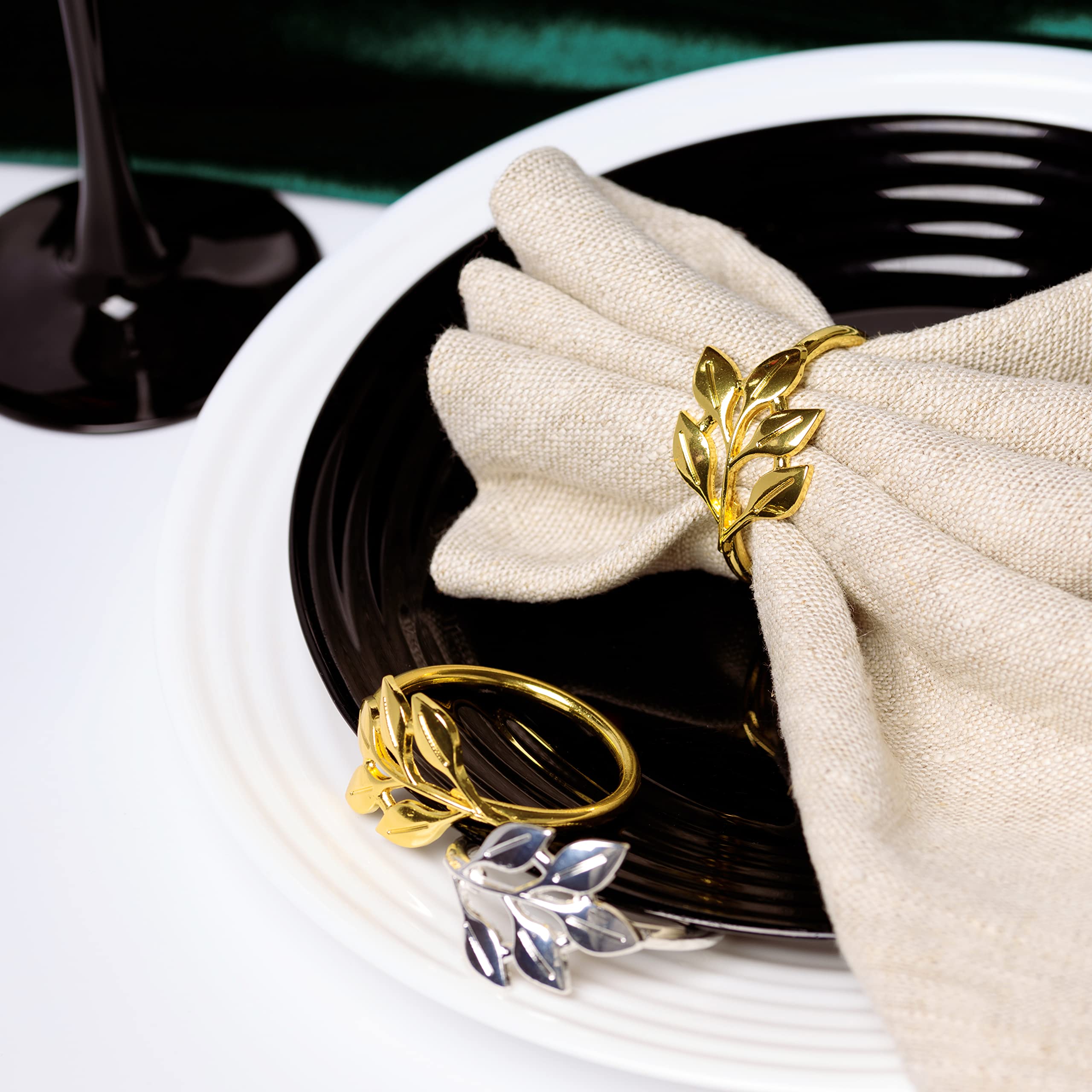 Silver Leaf Napkin Rings Set Of 20 Pcs - Home Decor For Cloth Napkins - Stylish Silver Napkin Holder - Kitchen Decor And Wedding
