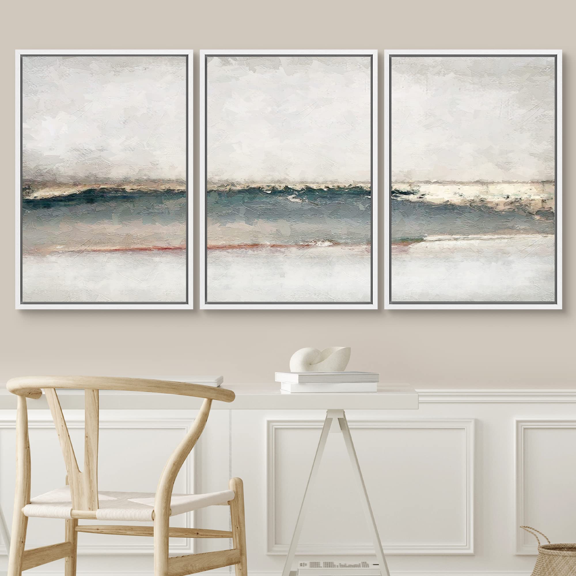 Signwin Framed Canvas Print Wall Art Set Grunge Gold Pastel Landscape Shapes Abstract Illustrations Modern Art Decorative Nordic