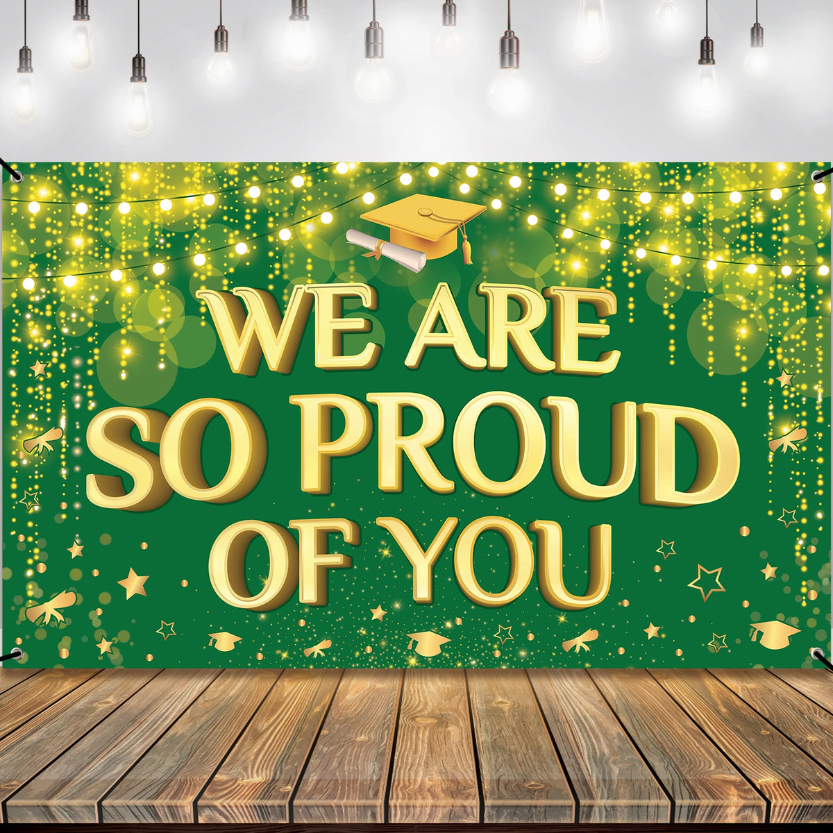 Katchon, We Are So Proud Of You Banner - Xtralarge 72X44 Inch | Graduation Backdrop Green And Gold For 2025 Graduation Party Dec