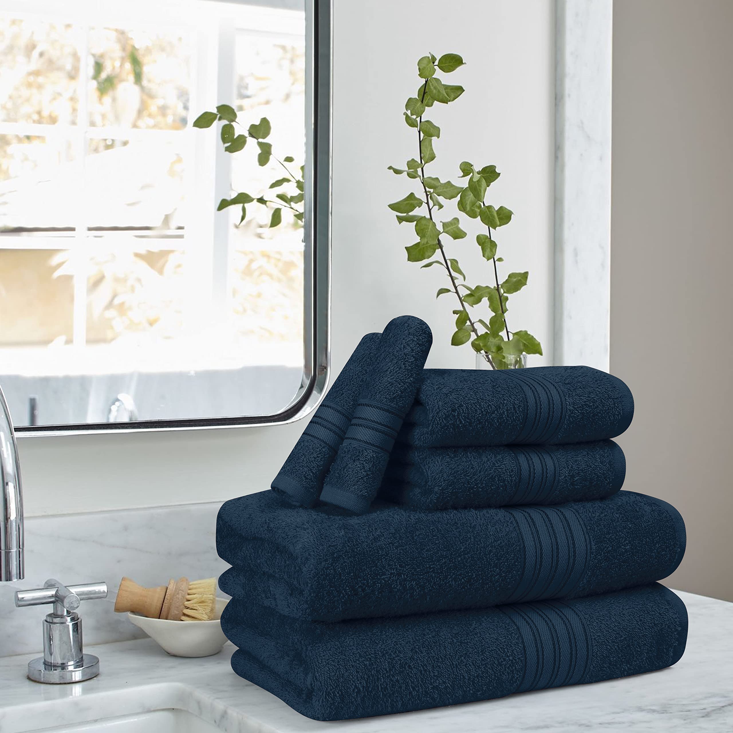 Boutiquo 6 Pack Cotton Towel Set, Contains 2 Bath Towels 28X55 Inch, 2 Hand Towels 16X24 Inch & 2 Wash Coths 12X12 Inch, Ideal E