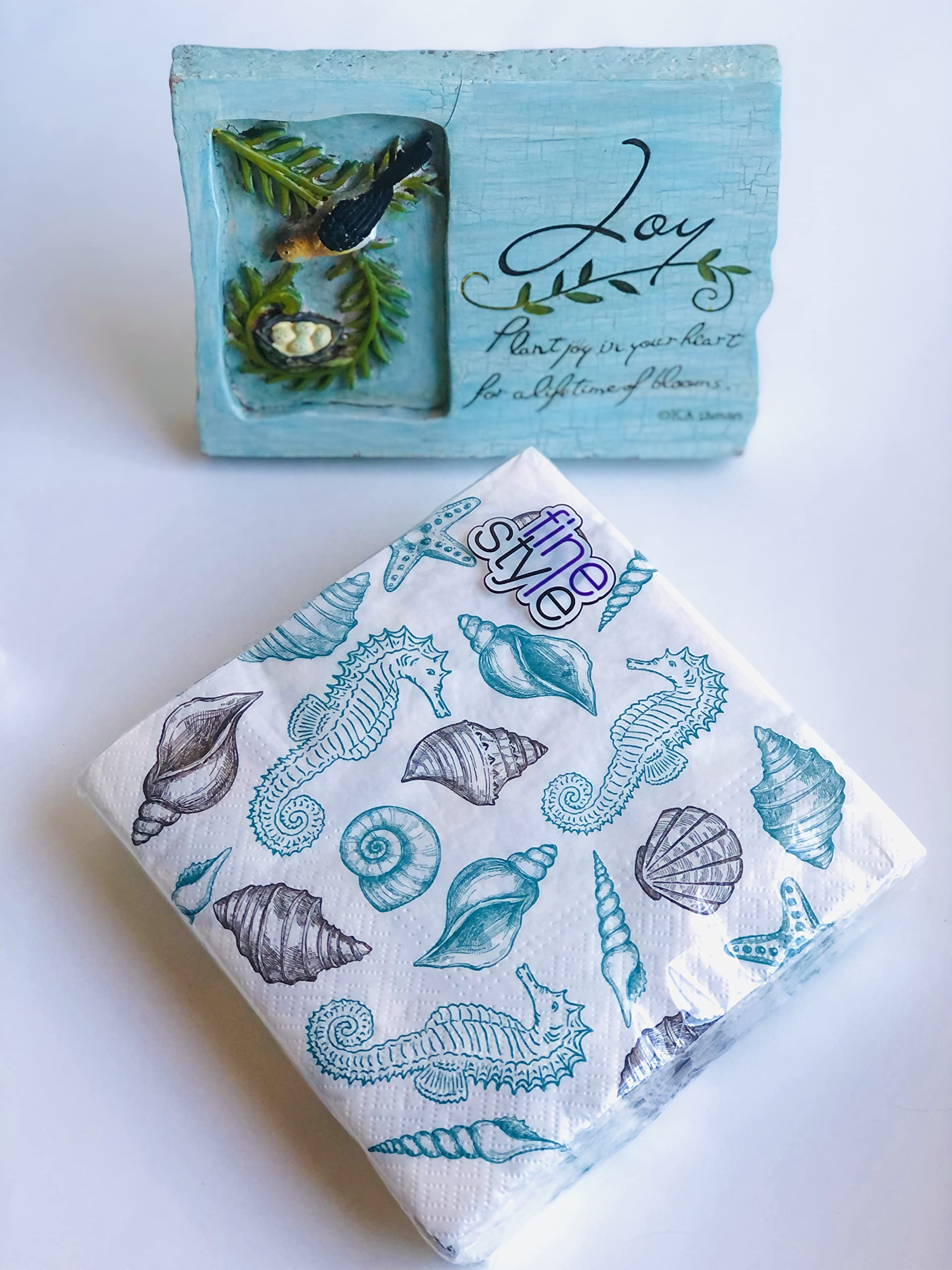Fine Style 40-Ct 13X13 Ocean Life Napkin | Decoupage Luncheon Dinner Napkins Pretty Light Blue For Brunch Party, 13X13 Inches