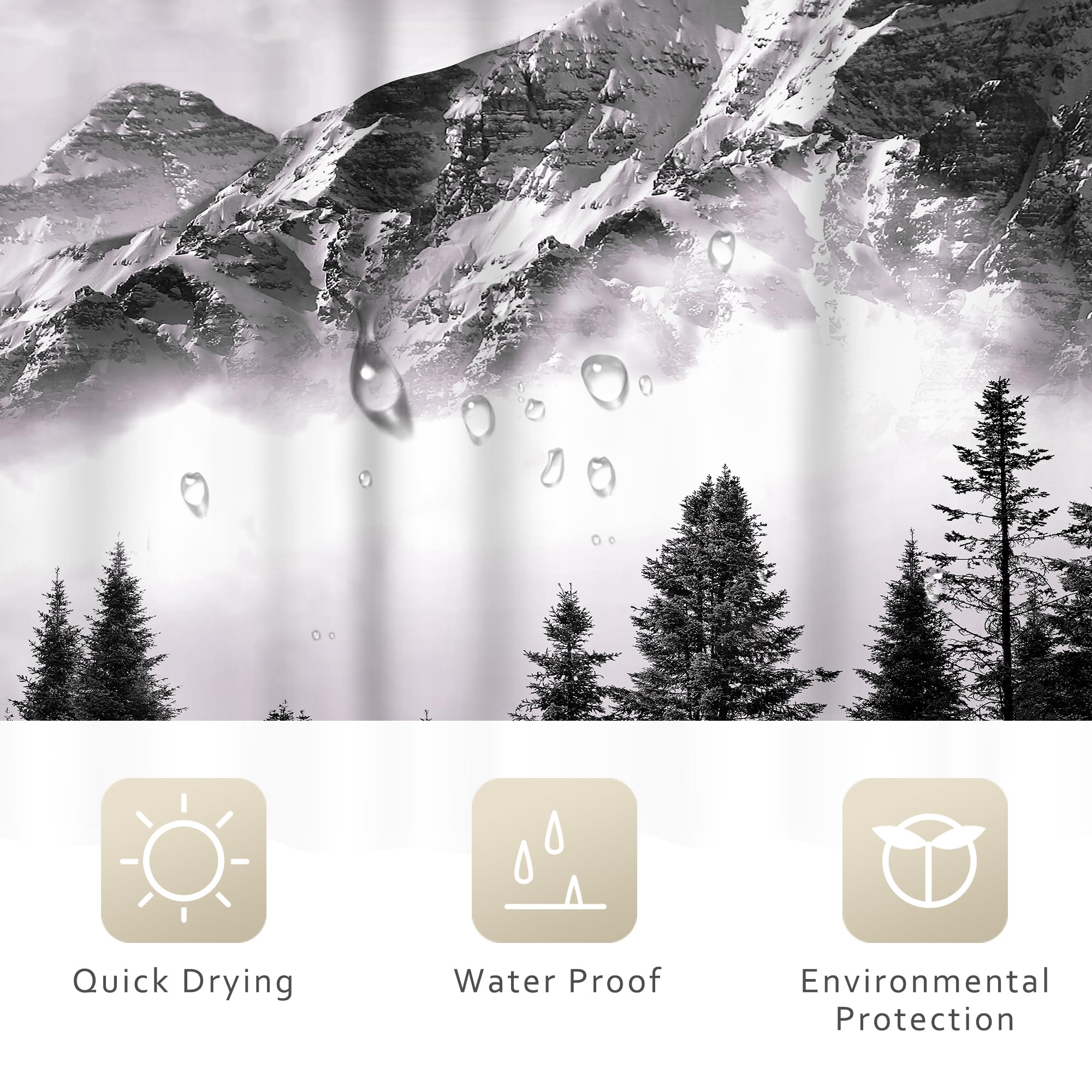 Riyidecor Extra Wide Misty Forest Mountain Clawfoot Tub Shower Curtain 108Wx72H Inch 19 Pack Foggy Tree Metal Hooks Foggy Smokey Scenery Home Decor Forest Tree Outdoor Photo Decor Fabric RY-WHRV