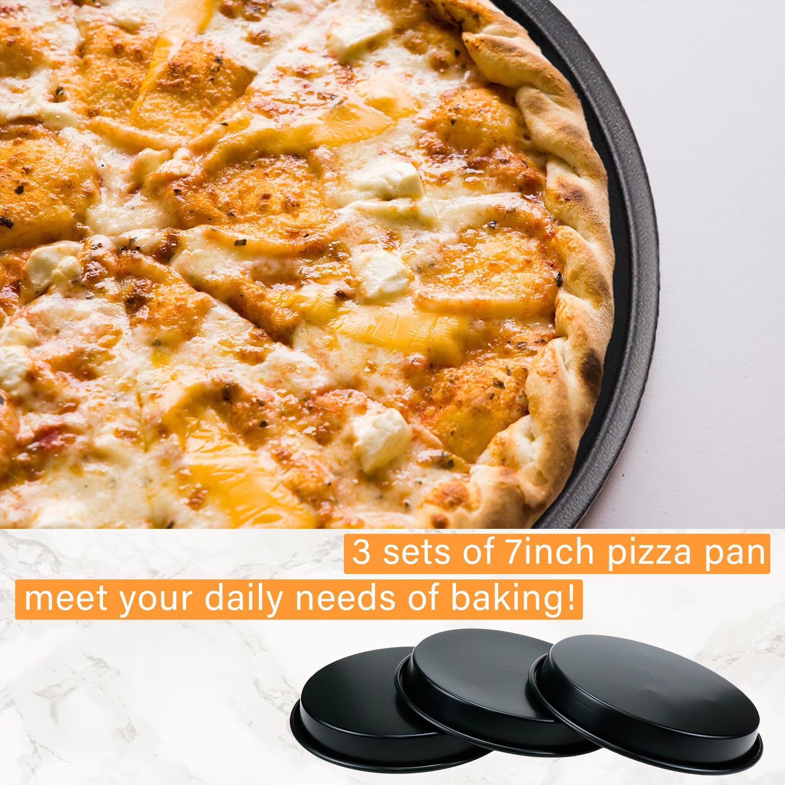 Savagrow 3Pcs 7Inch Non-Stick Bakeware Pizza Pan Aluminum Baking Pan For Healthy & Durable
