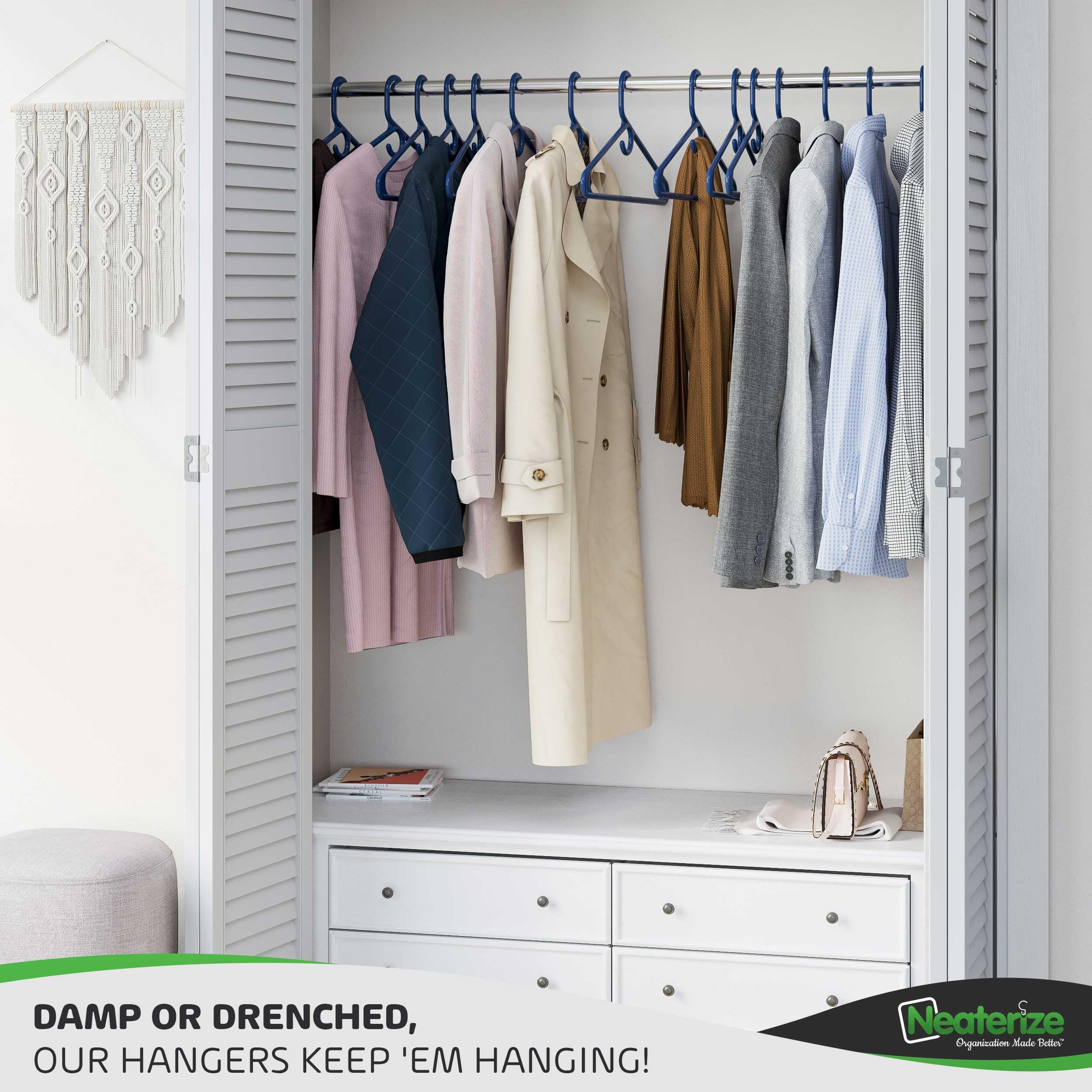 Ultra Heavy Duty Plastic Clothes Hangers - Navy - Durable Coat, Suit And Clothes Hanger. Perchas De Ropa (24 Pack - Navy)