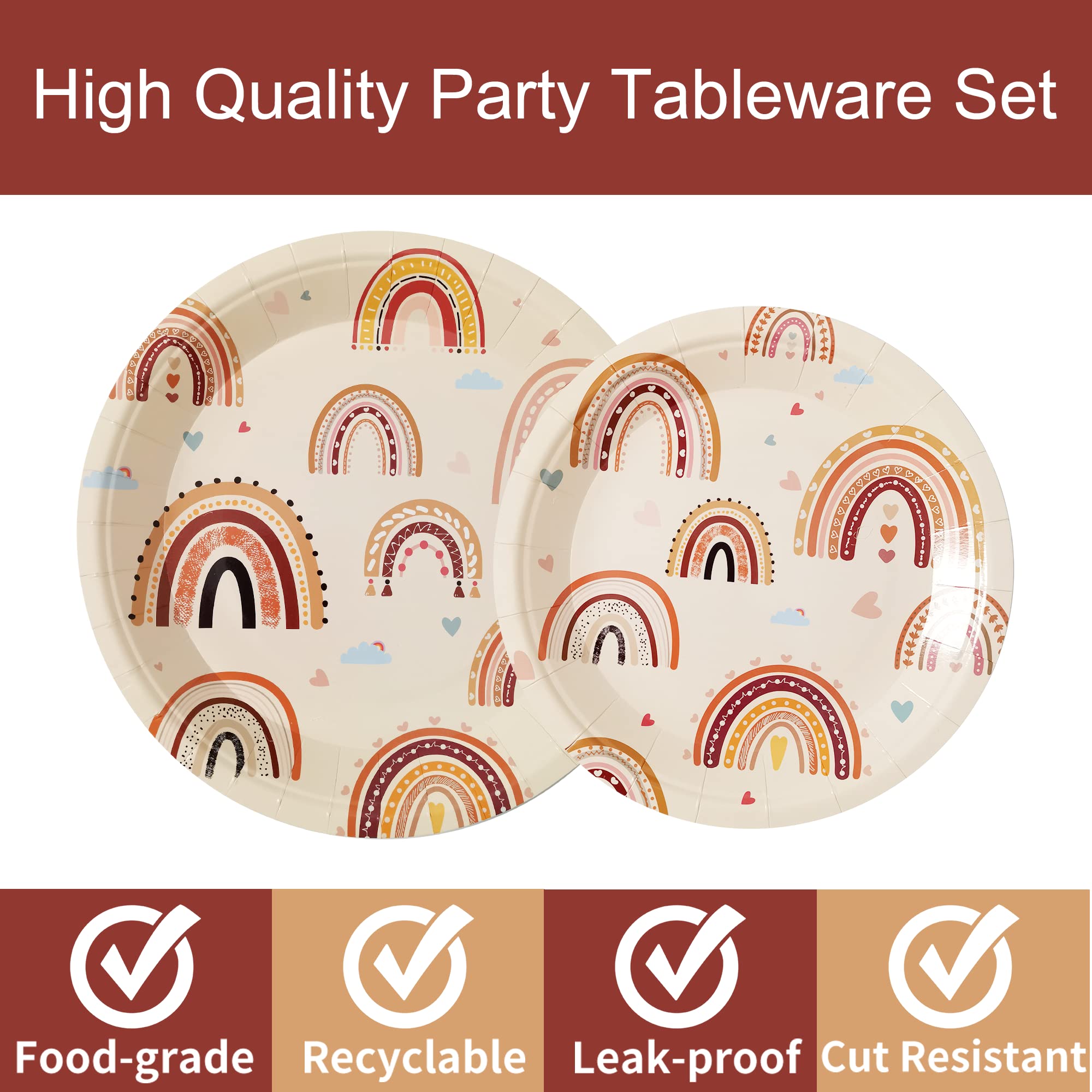 Boho Rainbow Party Plates Napkins Decorations Serves 24, Boho Rainbow Party Supplies Tableware Set For Boho Rainbow 1St Birthday