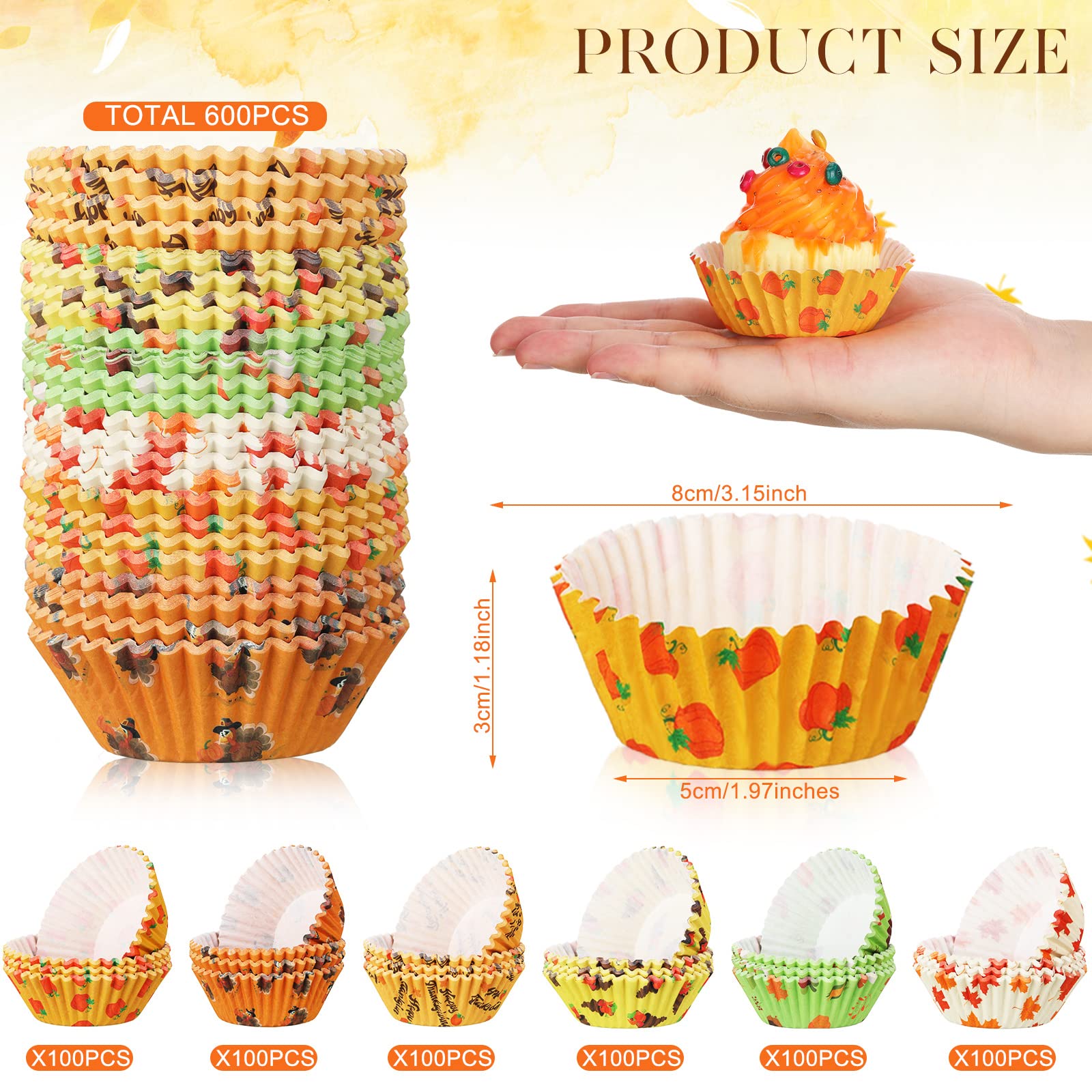 600 Pieces Thanksgiving Cupcake Liners Fall Autumn Muffin Liners Fall Cupcake Wrappers Cupcake Baking Cups Papers For Baking Tha