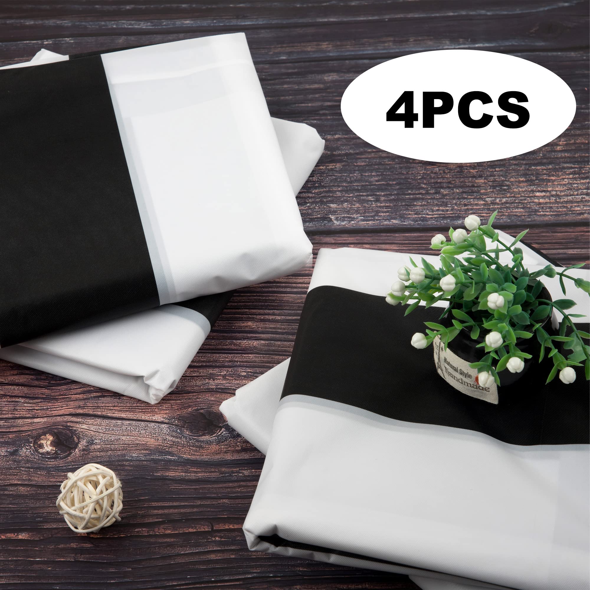 Peony Man 4 Pieces Black And White Striped Tablecloth Plastic Stripe Table Cover Waterproof Rectangle Tablecloth For Holiday Par