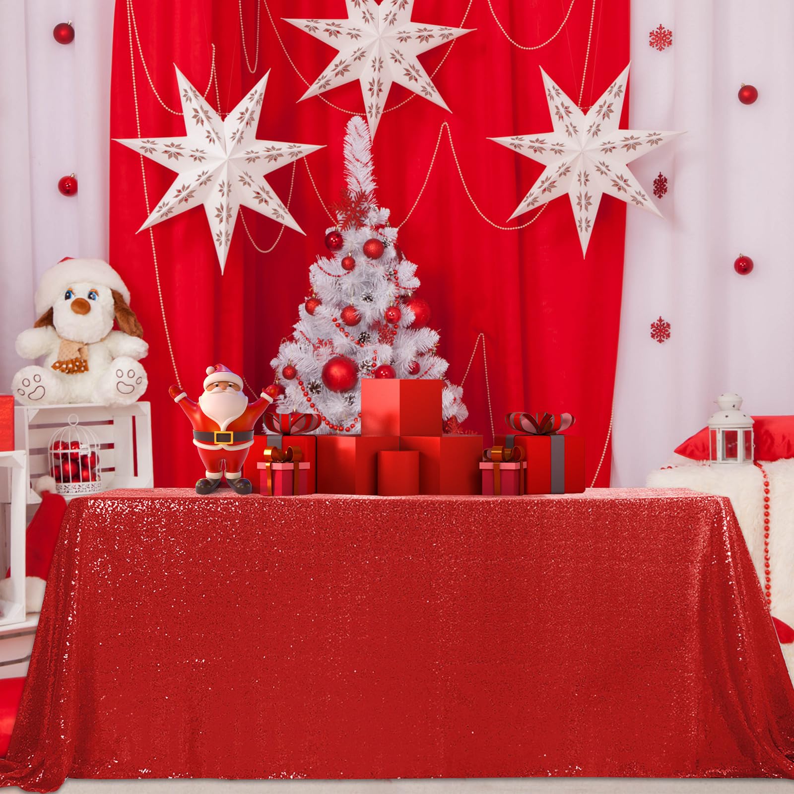 Hahuho 50X80 Inch Rectangular Sequin Tablecloth Red, Glitter Tablecloth For Bridal Shower Decorations, Birthday, Wedding, Desser