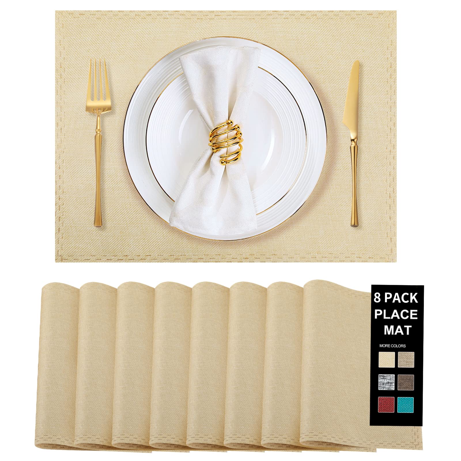 Table Placemats Set Of 8, Washable Dining Table Mats Cloth Place Mats For Kitchen Table, Square Farmhouse Table Placemats For In