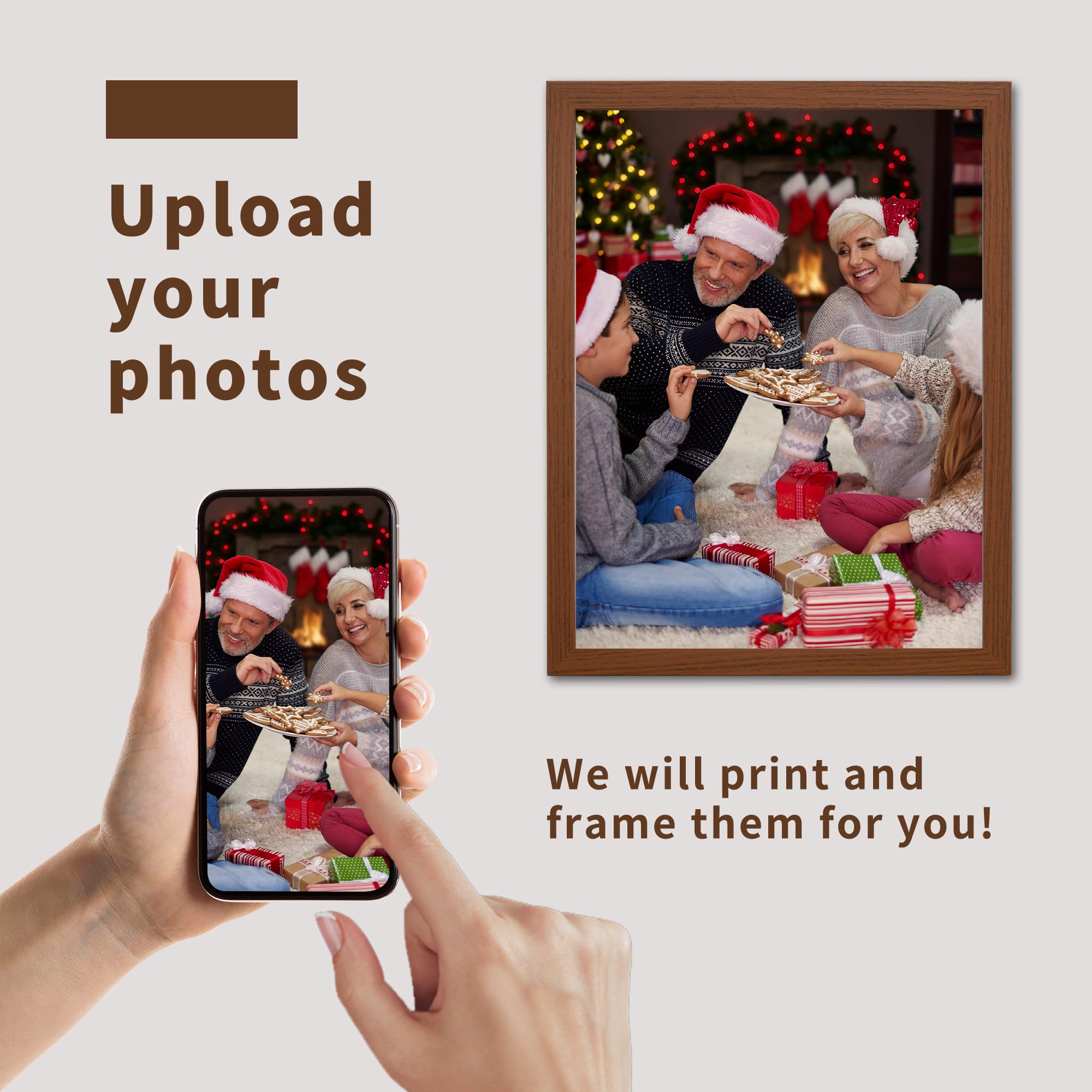 Framed Custom Canvas Prints With Your Photos Personalized Photo To Canvas Print Gifts For Couples Friends Family Baby Pets(Brown