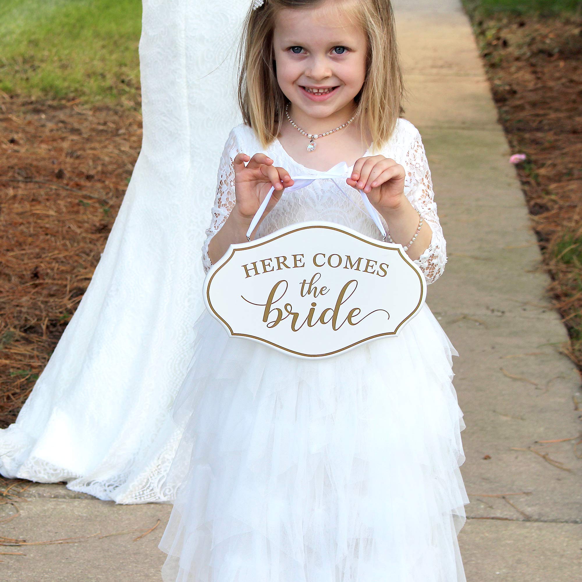 Lillian Rose Comes The Bride Flower Girl Ring Bearer Sign, 11''X7'', White