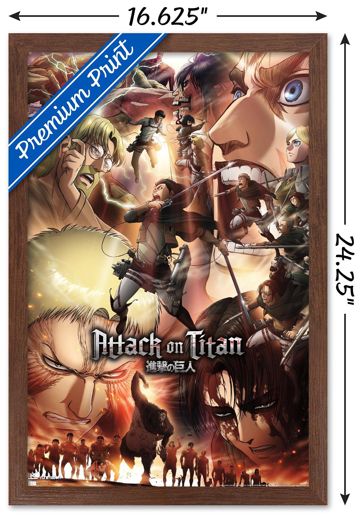 Trends International Attack On Titan: Season 3 - Key Art Wall Poster, 14.72'' X 22.37'', Mahogany Framed Version