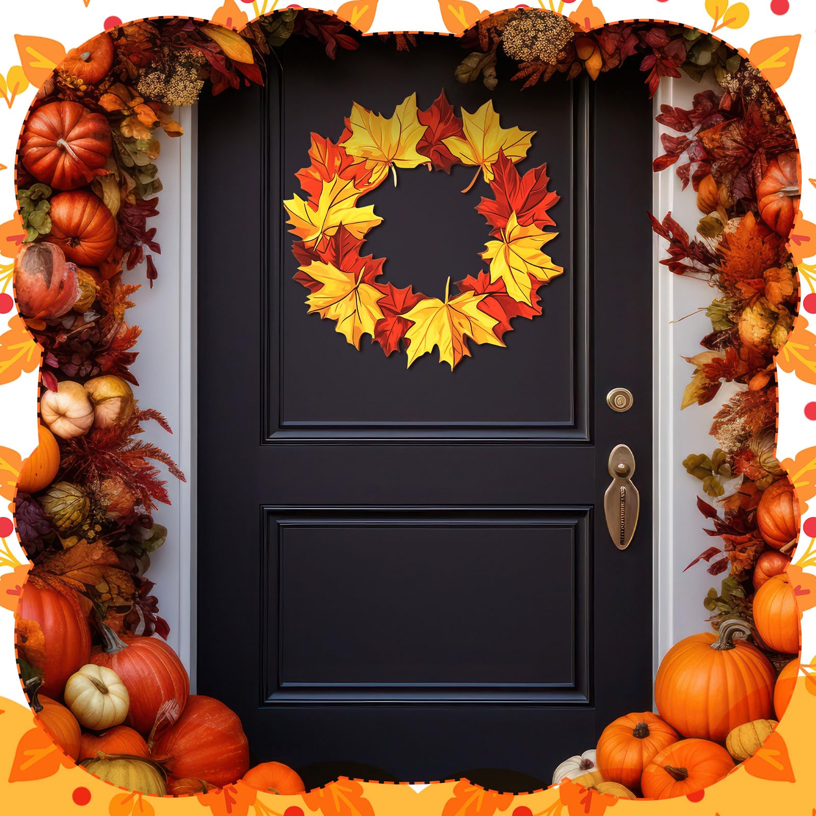 MorningRo Metal Fall Wreaths for Front Door 3D Pattern Thanksgiving Wreath Hanging Autumn Harvest Red Orange Yellow Welcome Sign