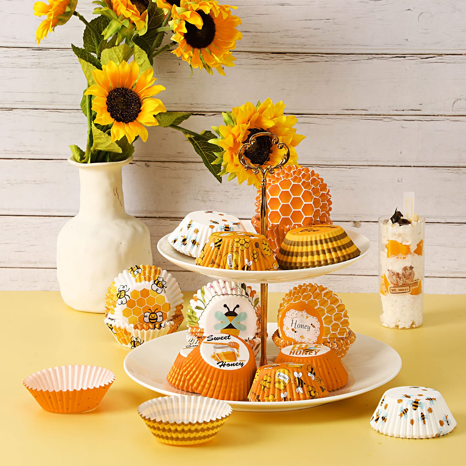 Sannix 450Pcs Bee Cupcake Liners, Bee Party Baking Cups Cupcake Wrappers Yellow Cupcake Liners For Bee Party Decorations Baby Sh