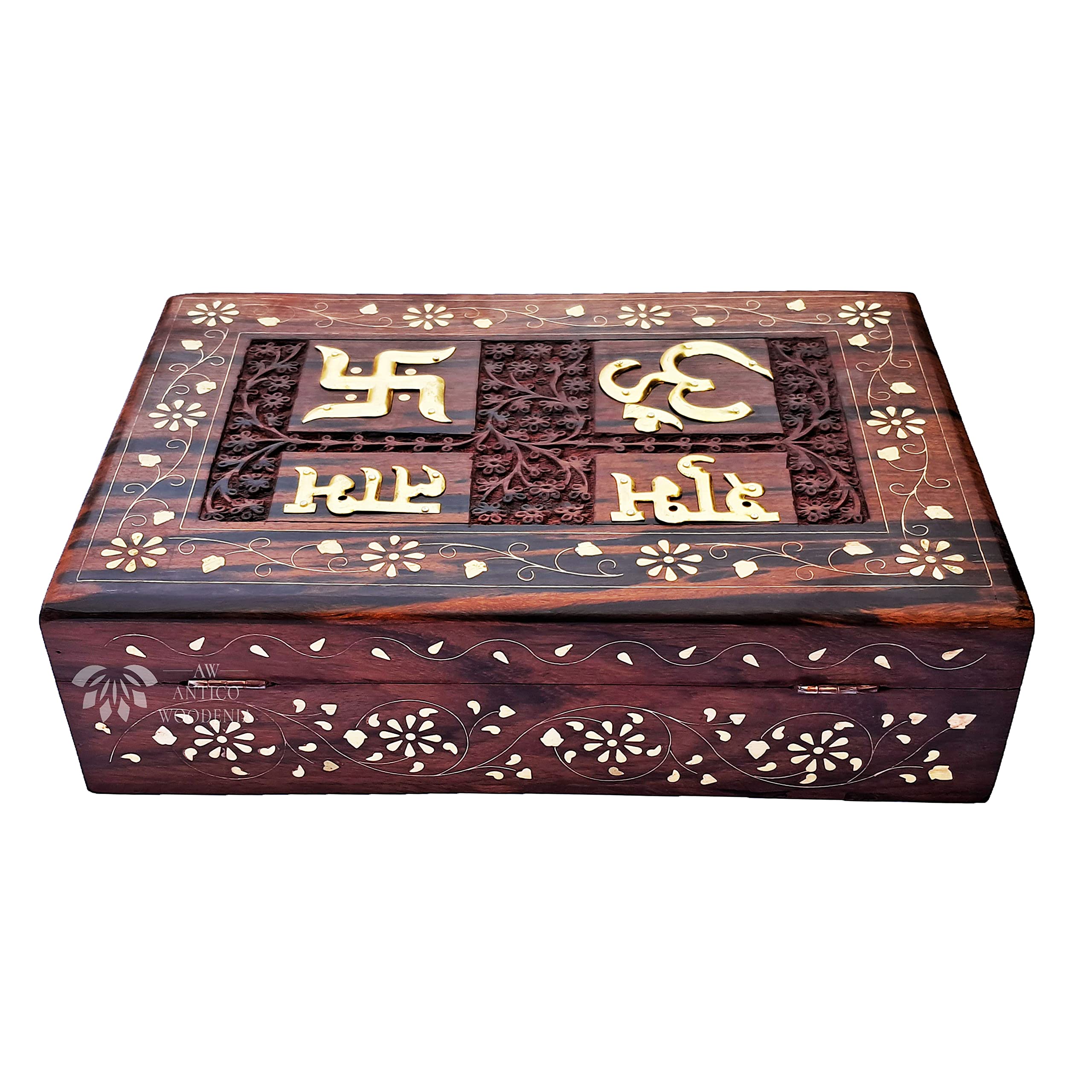 FORESTIS GALLINARIA Exquisitely Hand Brass-Filled Wooden OM Box for Good Luck| Jewellery Box| Handmade Decorative Case| Kit (12x