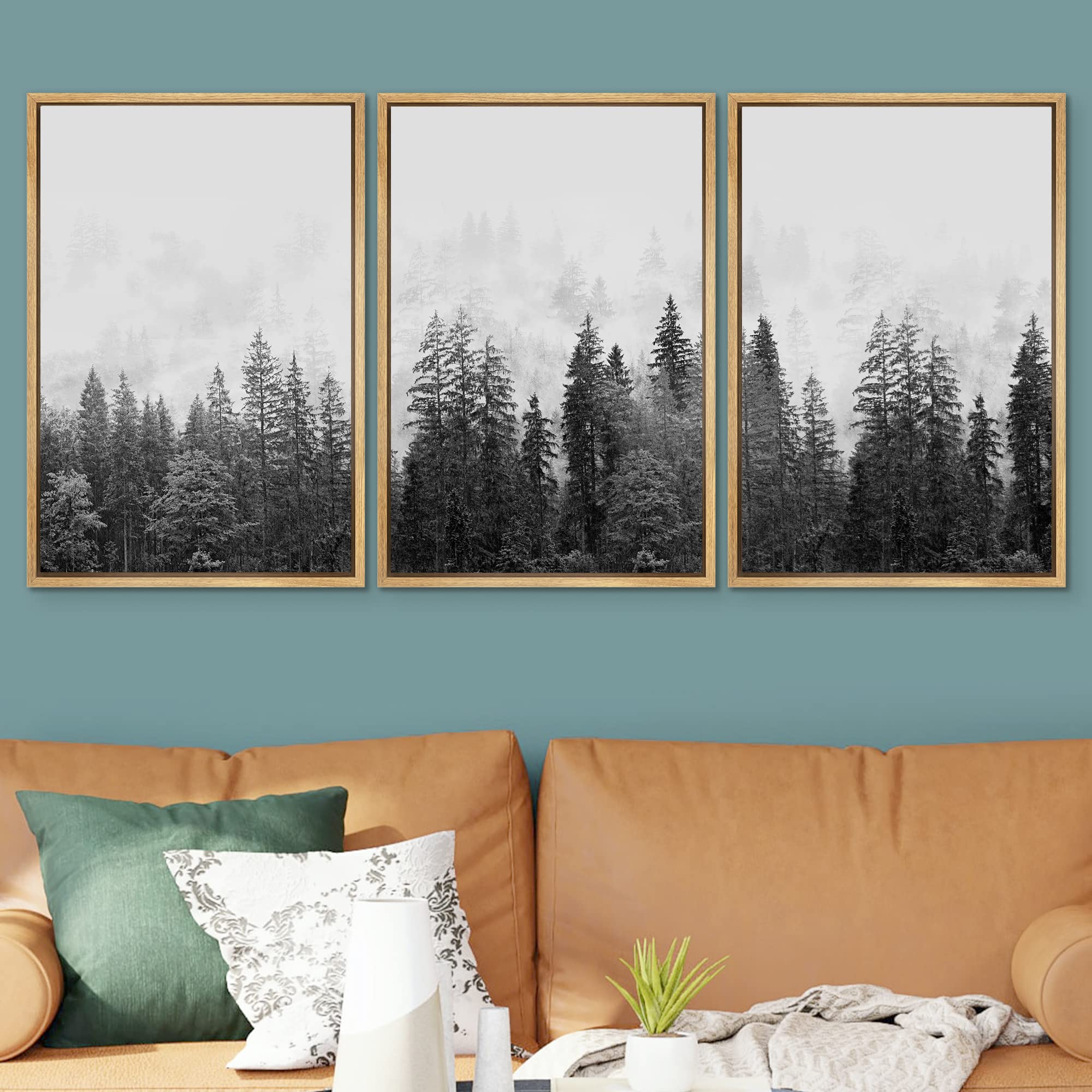 Signwin 3 Piece Framed Canvas Wall Art Black And White Forest Nature Wilderness Illustrations Abstract Traditional Relax/Calm Ho