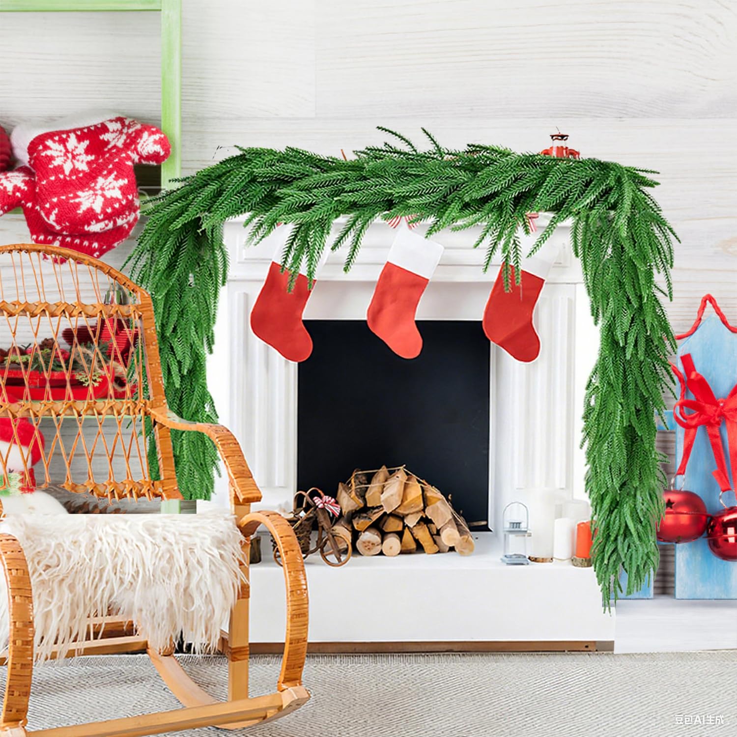 Artificial Christmas Garlands Norfolk Pine Garland 9FT Garlands for Decoration Table, Wall,Mantle, Indoor, Outdoor
