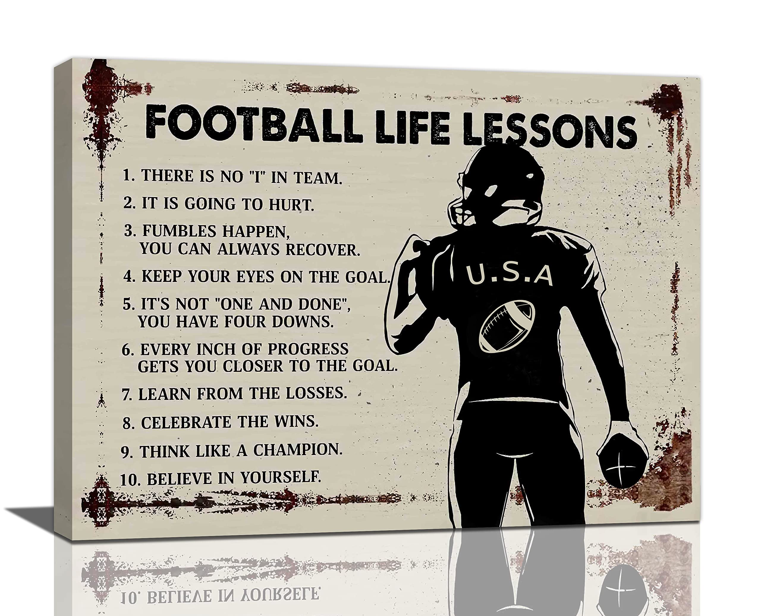 Football Decor Wall Art Inspirational Quotes Sports Football Player Boy Pictures Wall Decor Football Life Lessons Canvas Paintin