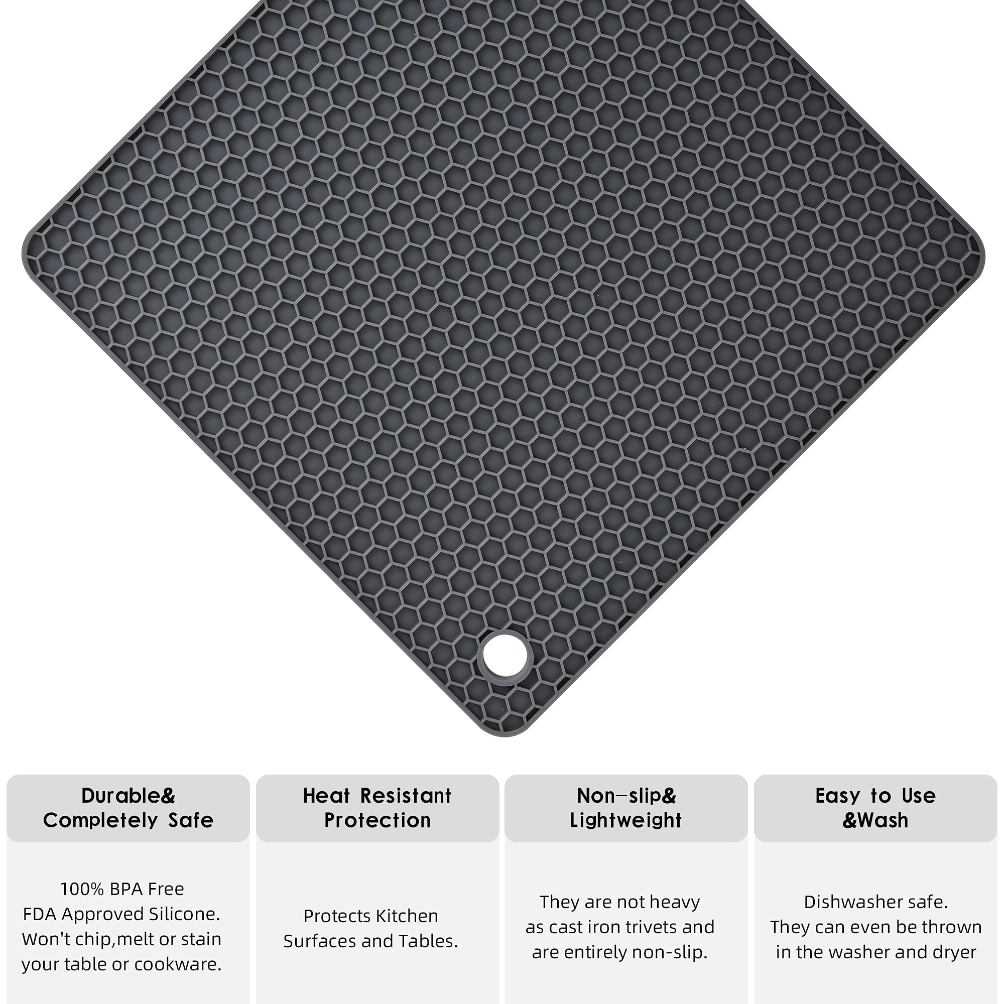 Smithcraft Silicone Trivet Pot Mat For Countertop Trivest Pads Heat Resistant Table Placemats 4 Pack,Size:7.5X7.5 Inch, Color: G