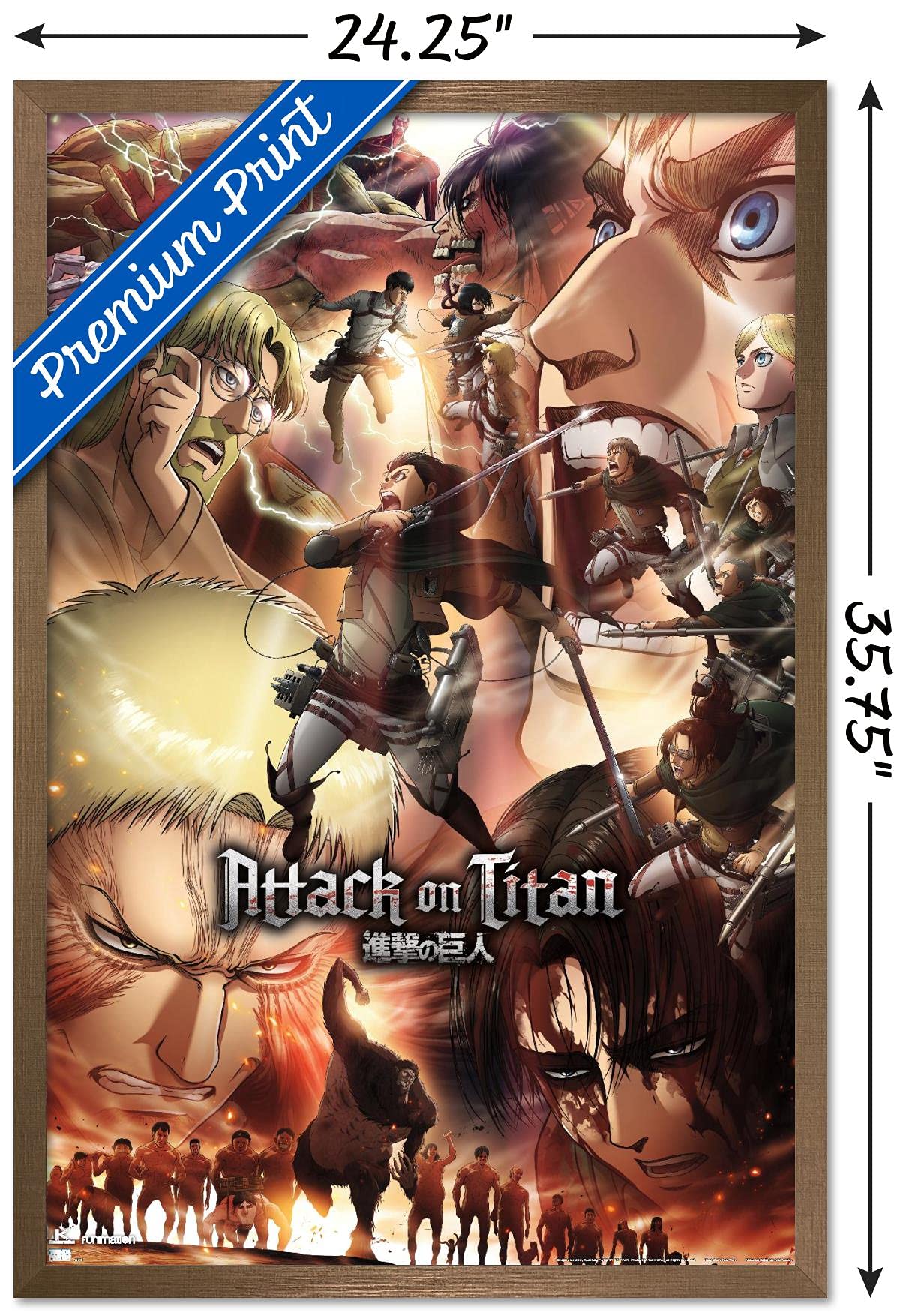 Trends International Attack On Titan: Season 3 - Key Art Wall Poster, 22.37'' X 34.00'', Bronze Framed Version