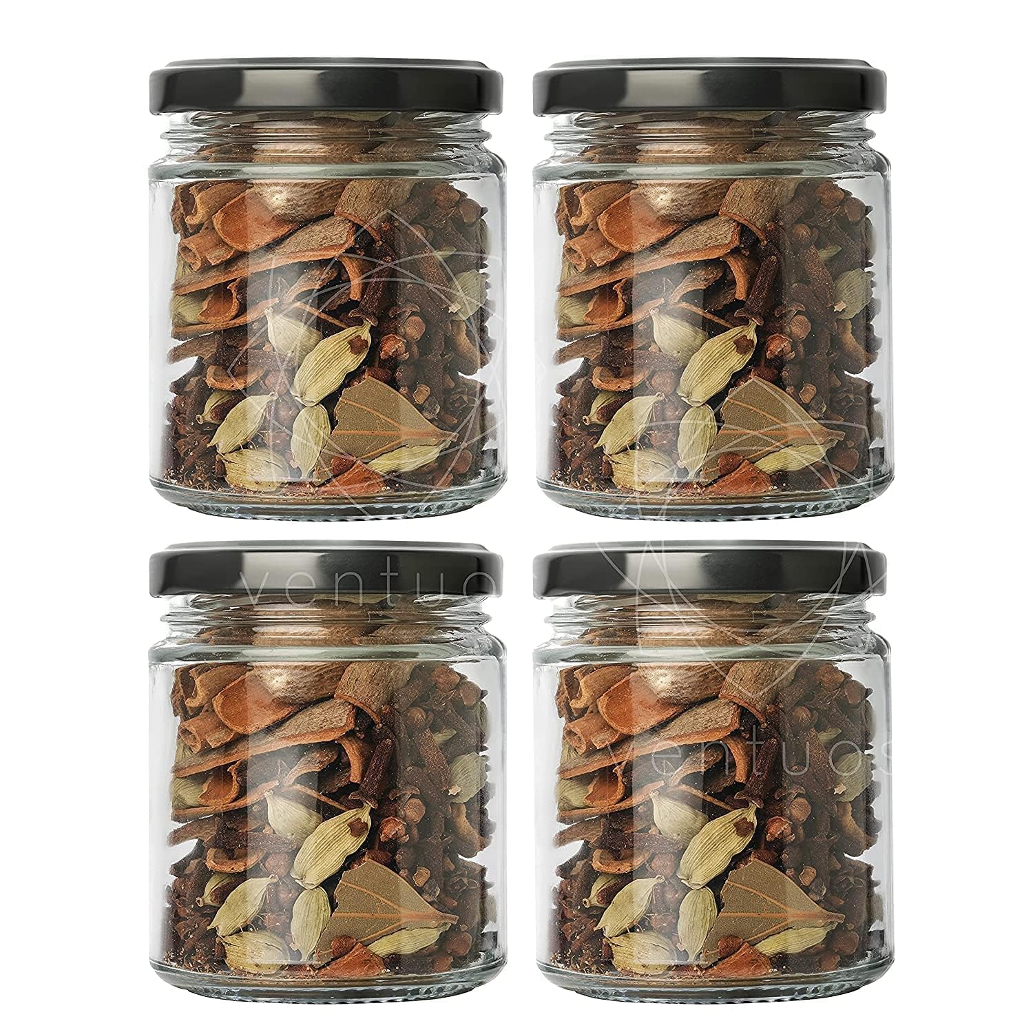 Cartvilla Glass Small Containers Set Of 6Airtight Masala And Spices/Dry Fruits Storage Jars For Refrigerator | Round Shape Bottl
